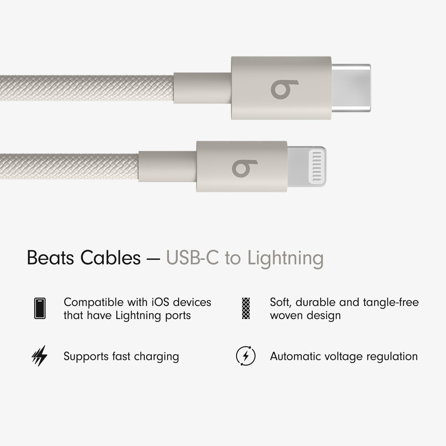 CABLE USB-C A LIGHTNING BEATS TRENZADO 1.5 M GRIS - 2