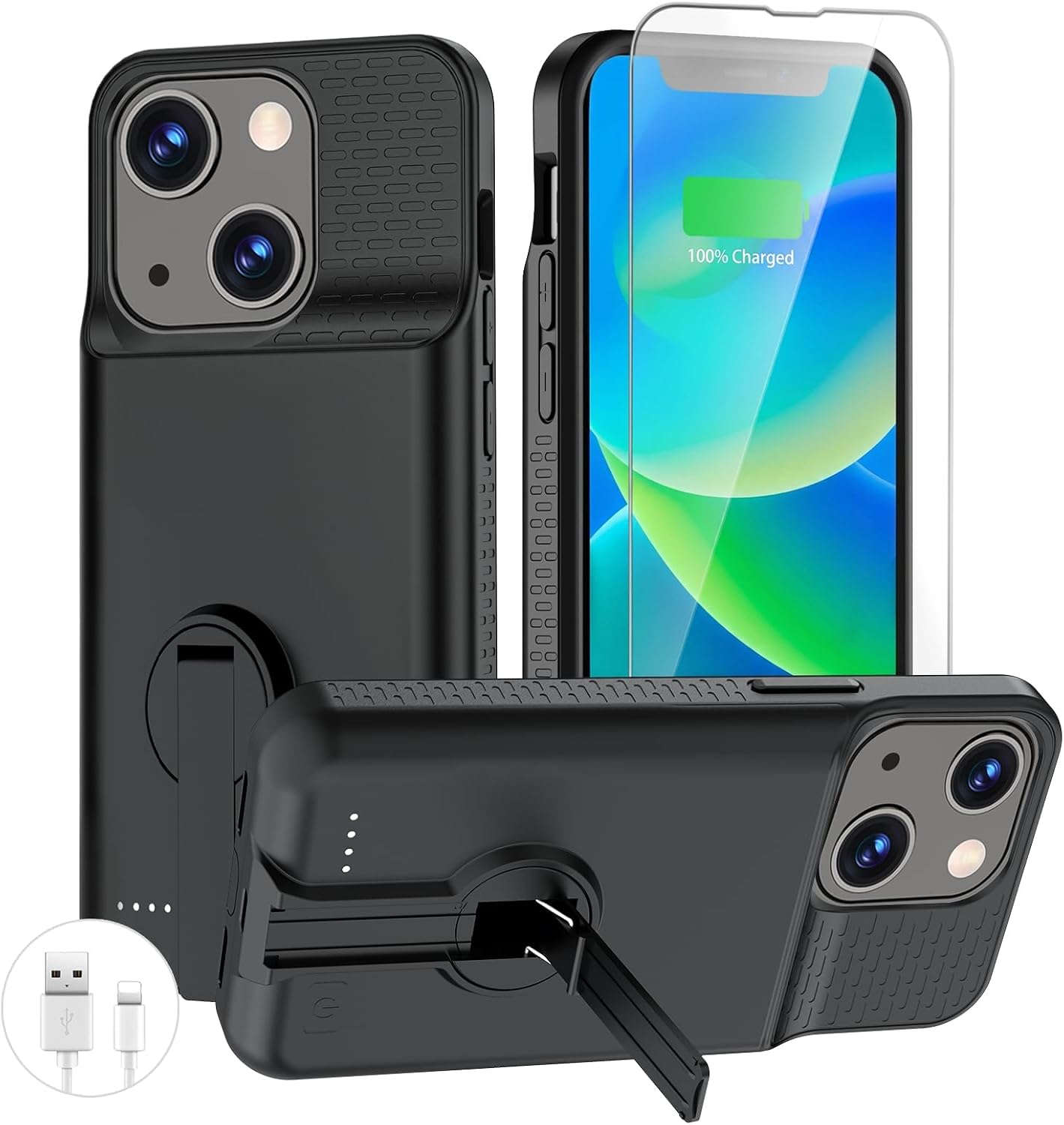 FUNDA CON BATERÍA BOPPS PARA IPHONE 13/13 PRO/14/14 PRO 8500 MAH CON SOPORTE NEGRO - 1
