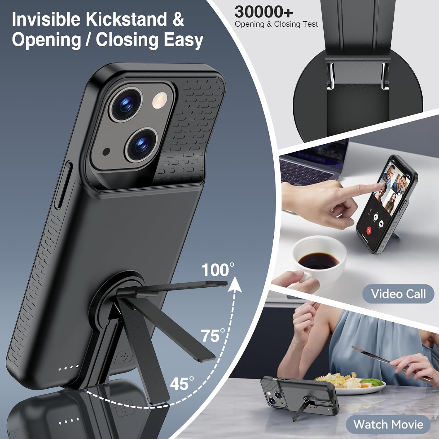 FUNDA CON BATERÍA BOPPS PARA IPHONE 13/13 PRO/14/14 PRO 8500 MAH CON SOPORTE NEGRO - 3