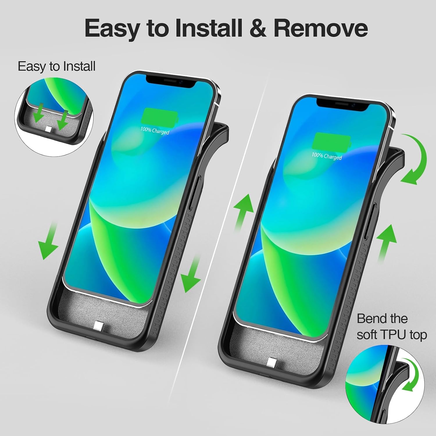 FUNDA CON BATERÍA BOPPS PARA IPHONE 13/13 PRO/14/14 PRO 8500 MAH CON SOPORTE NEGRO - 4