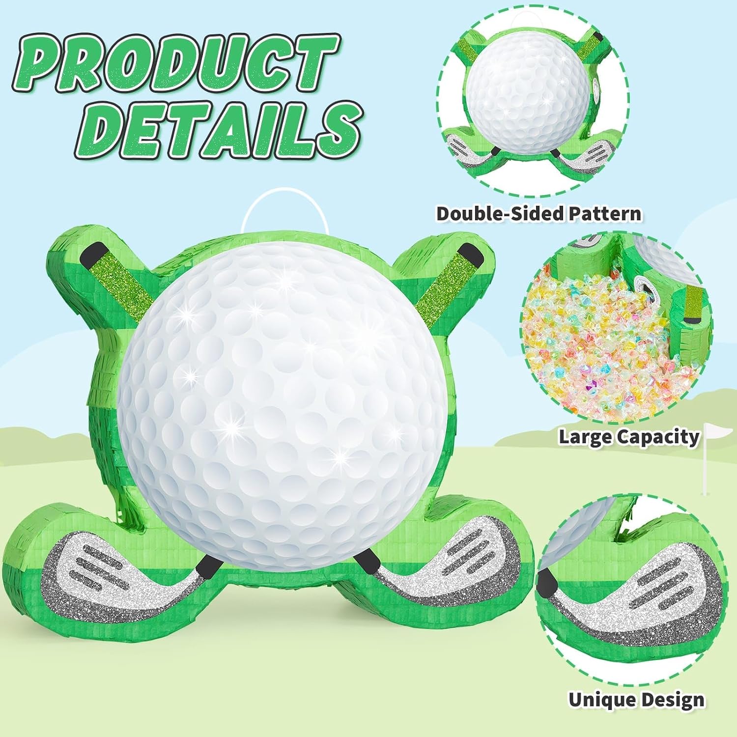 PIÑATA WERNNSAI PELOTA DE GOLF VERDE CON PALO - 3