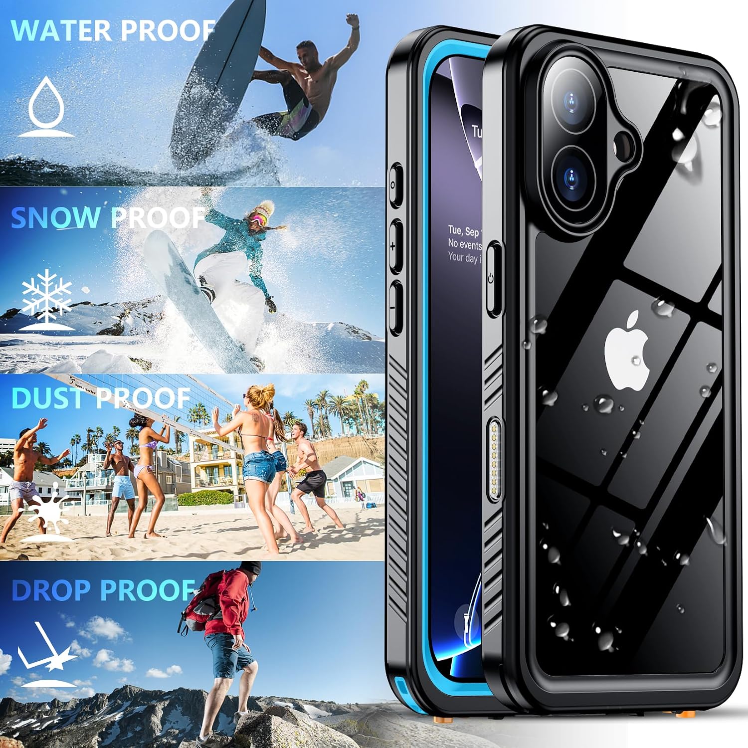 CASE SPIDERCASE PARA IPHONE 16 PRO WATERPROOF AZUL CLARO - 4