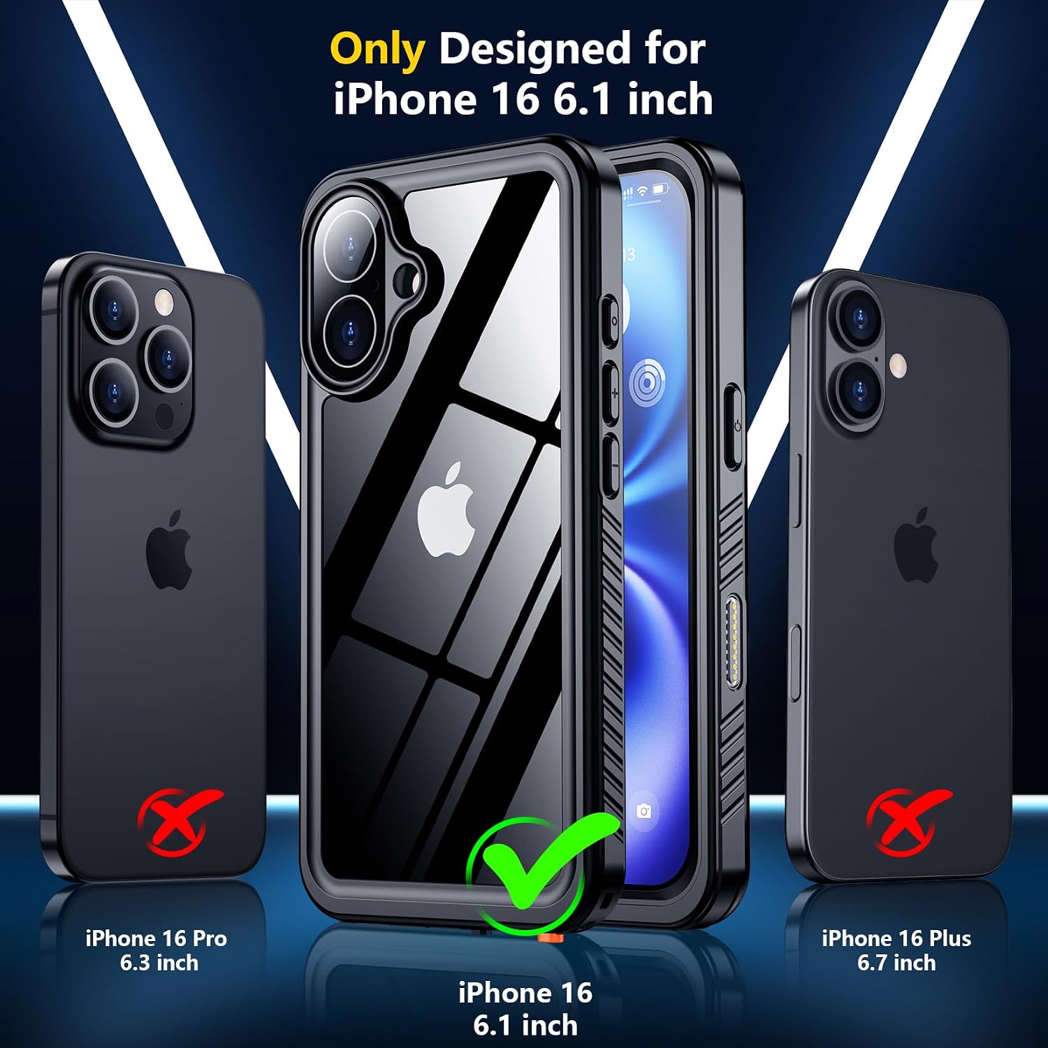 CASE SPIDERCASE PARA IPHONE 16 WATERPROOF CON PROTECTOR DE PANTALLA Y LENTE INTEGRADO NEGRO - 2