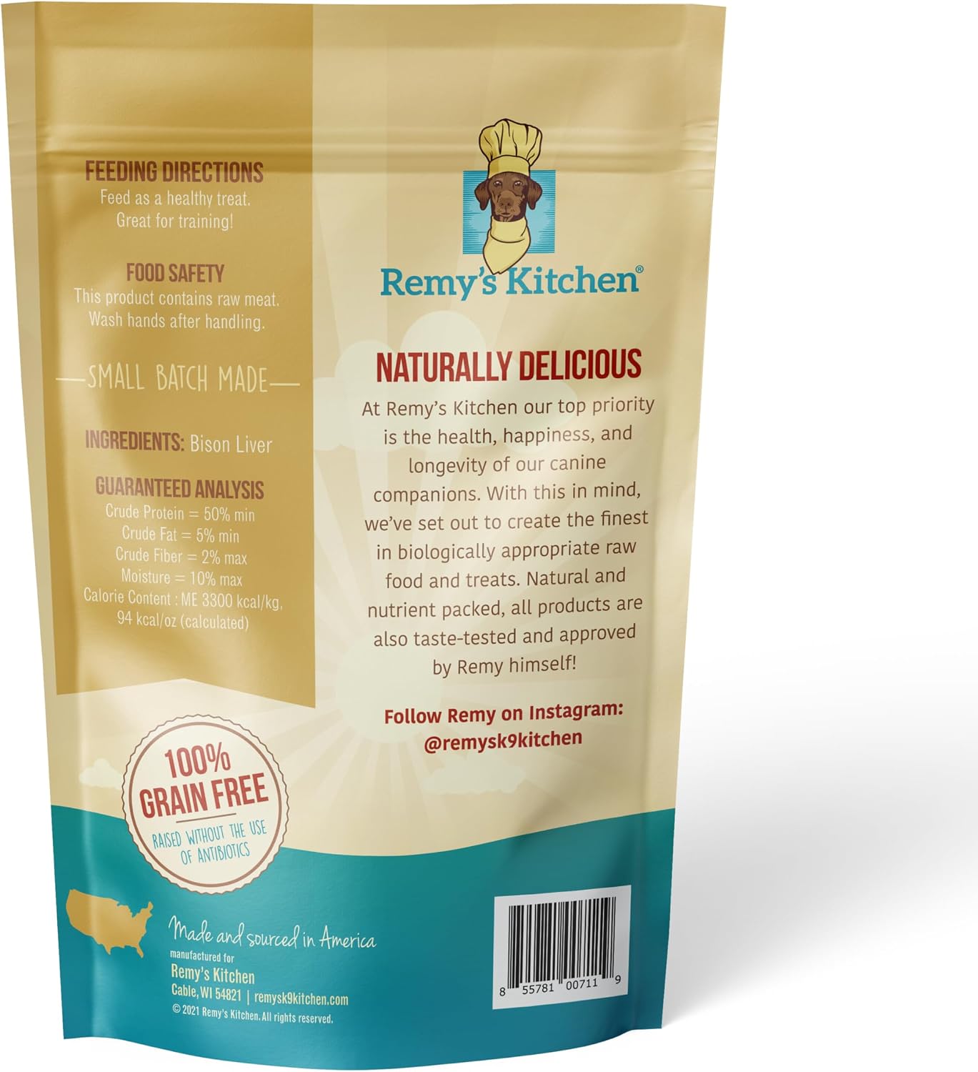 SNACK FREEZE DRIED PARA PERROS REMY'S KITCHEN HÍGADO DE BISONTE 2.5 OZ - 3