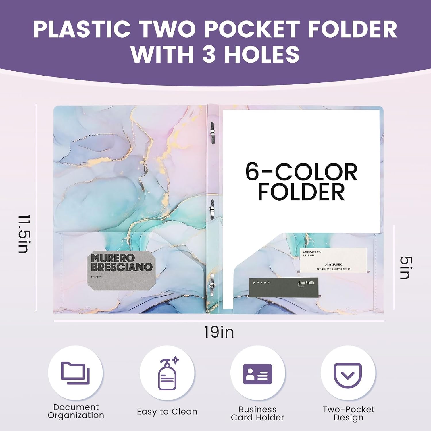 CARPETA CON 2 BOLSILLOS Y 3 PERFORACIONES DDAOWANX ESTILO MÁRMOL, PACK DE 6 UNIDADES - 2
