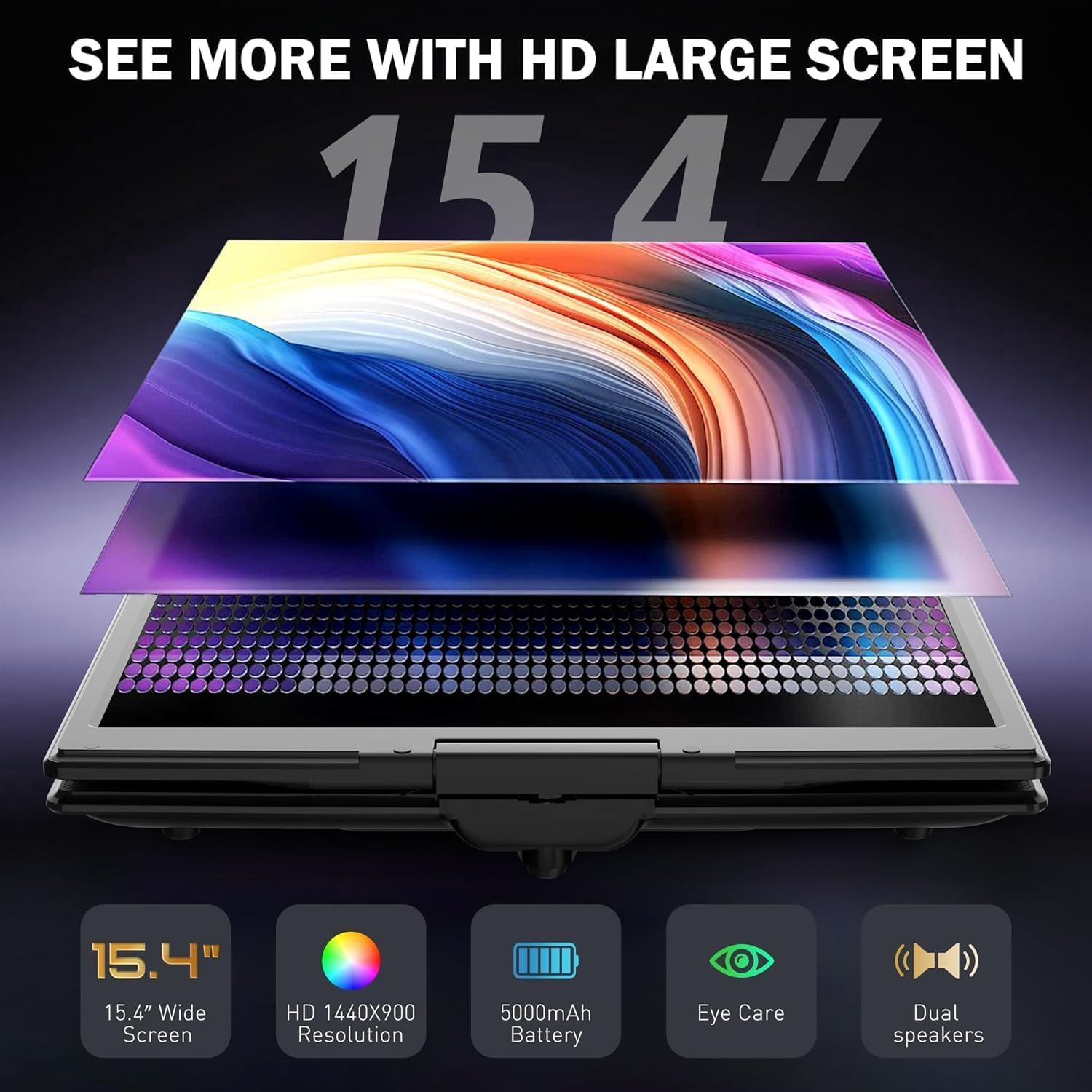 REPRODUCTOR DVD PORTÁTIL 15.4 PULGADAS CON BLUETOOTH, PANTALLA HD Y BATERÍA RECARGABLE - 2