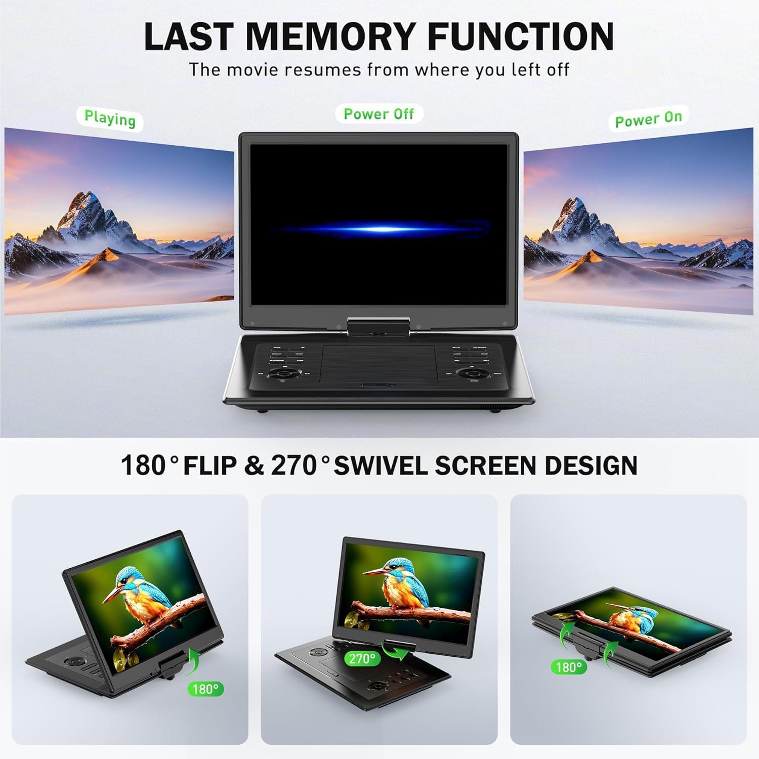 REPRODUCTOR DVD PORTÁTIL 15.4 PULGADAS CON BLUETOOTH, PANTALLA HD Y BATERÍA RECARGABLE - 3