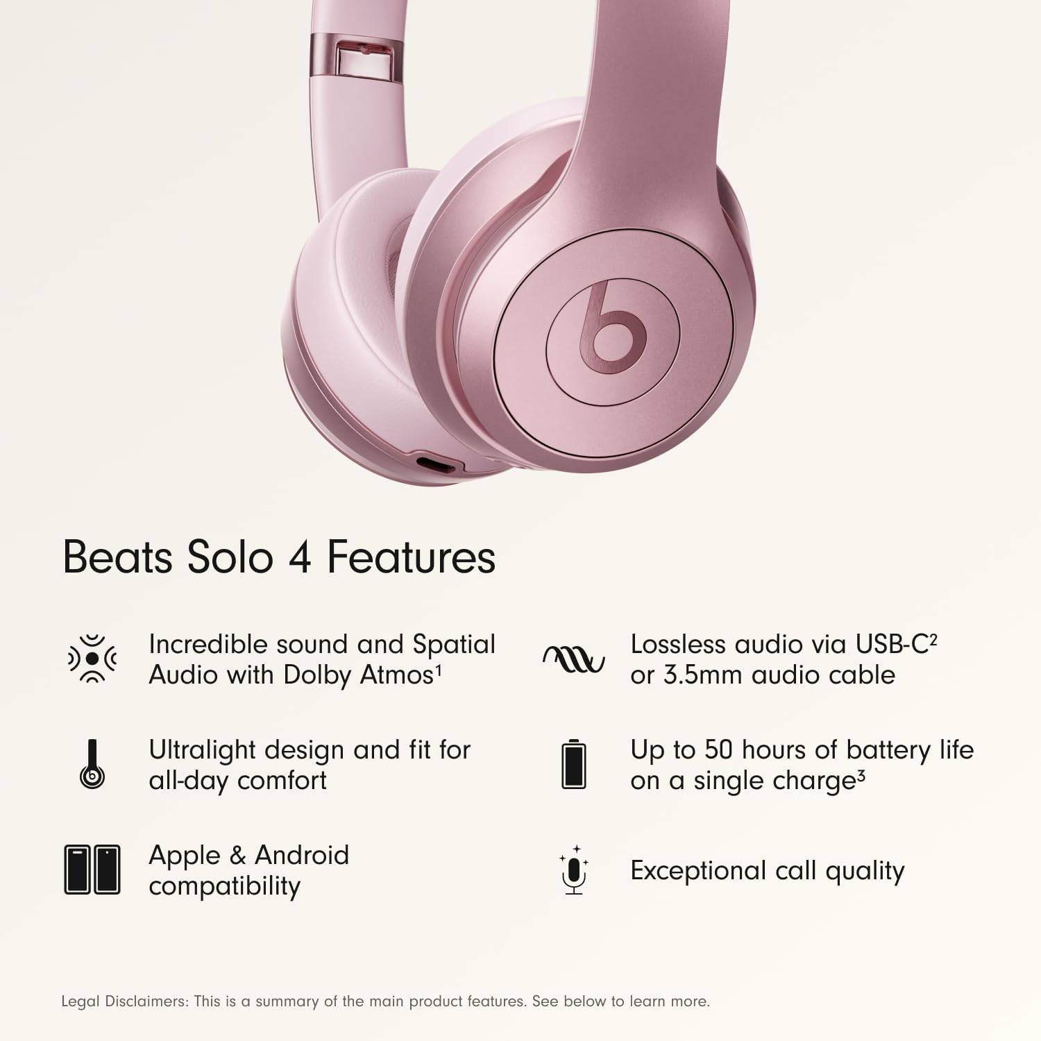 AUDÍFONOS BEATS SOLO 4 WIRELESS ON-EAR BLUETOOTH ROSA METÁLICO - 2