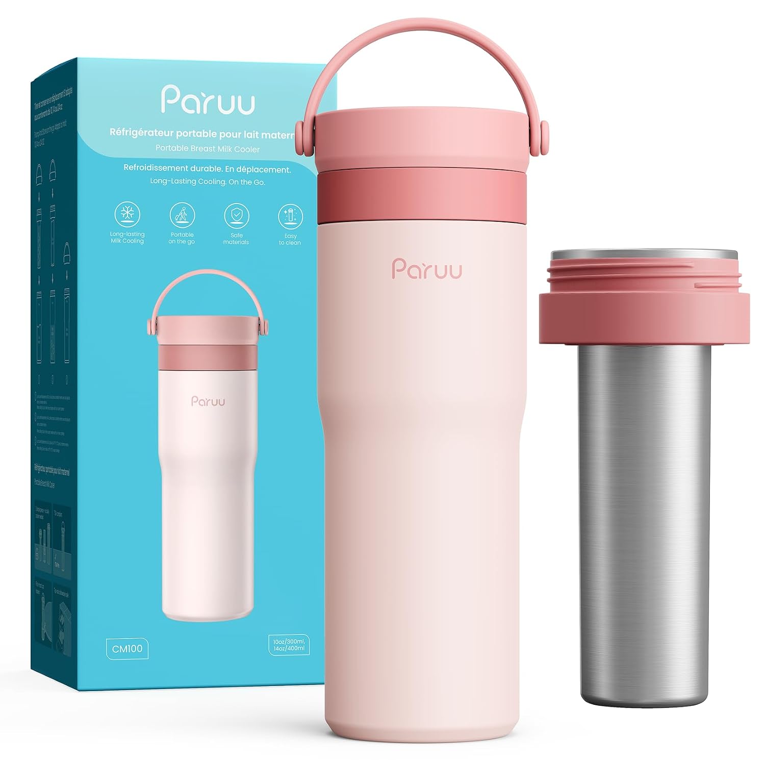 CONTENEDOR ENFRIADOR DE LECHE MATERNA PARUU ACERO INOXIDABLE 304 ROSA - 1