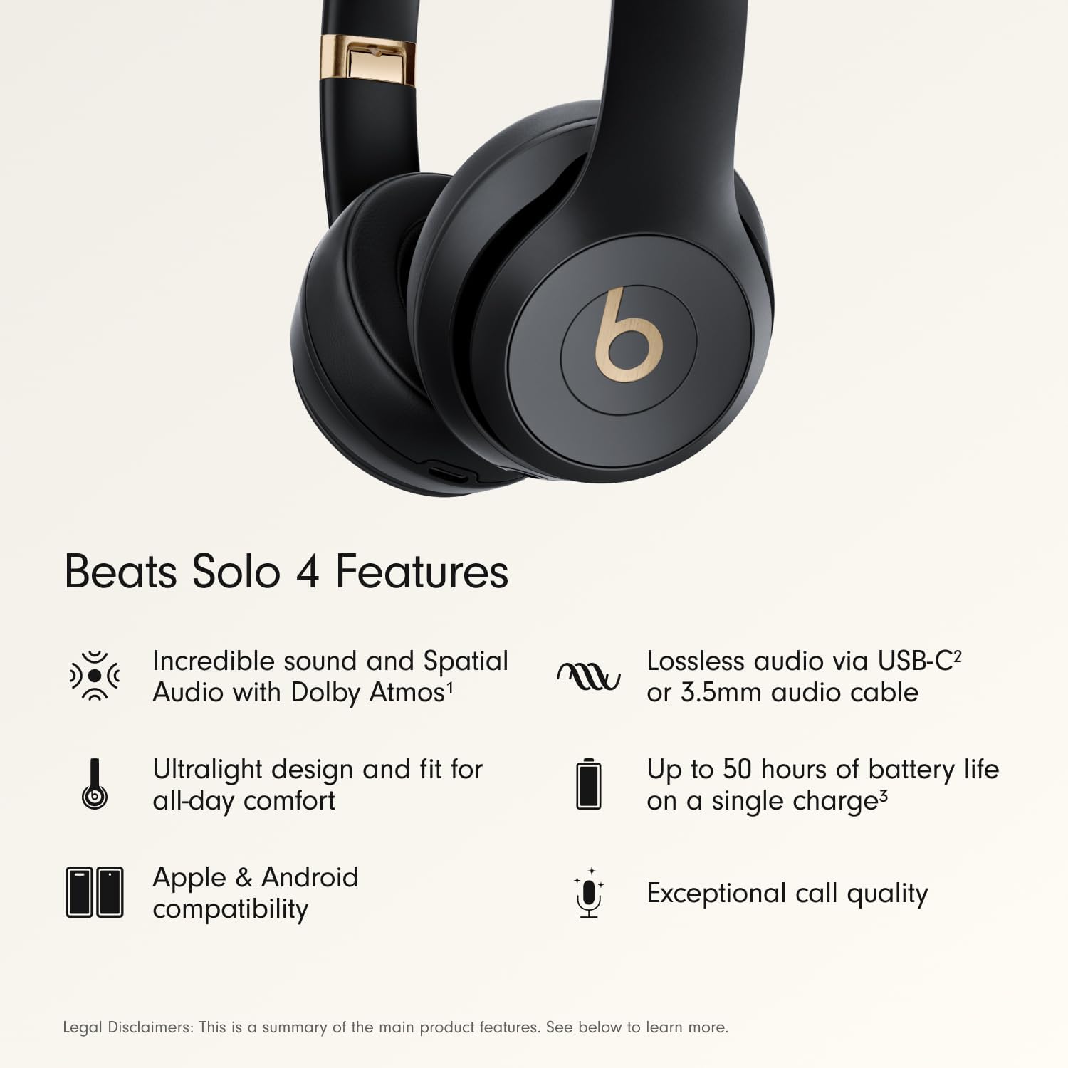 AUDÍFONOS BEATS SOLO 4 WIRELESS ON-EAR BLUETOOTH NEGRO Y DORADO - 2