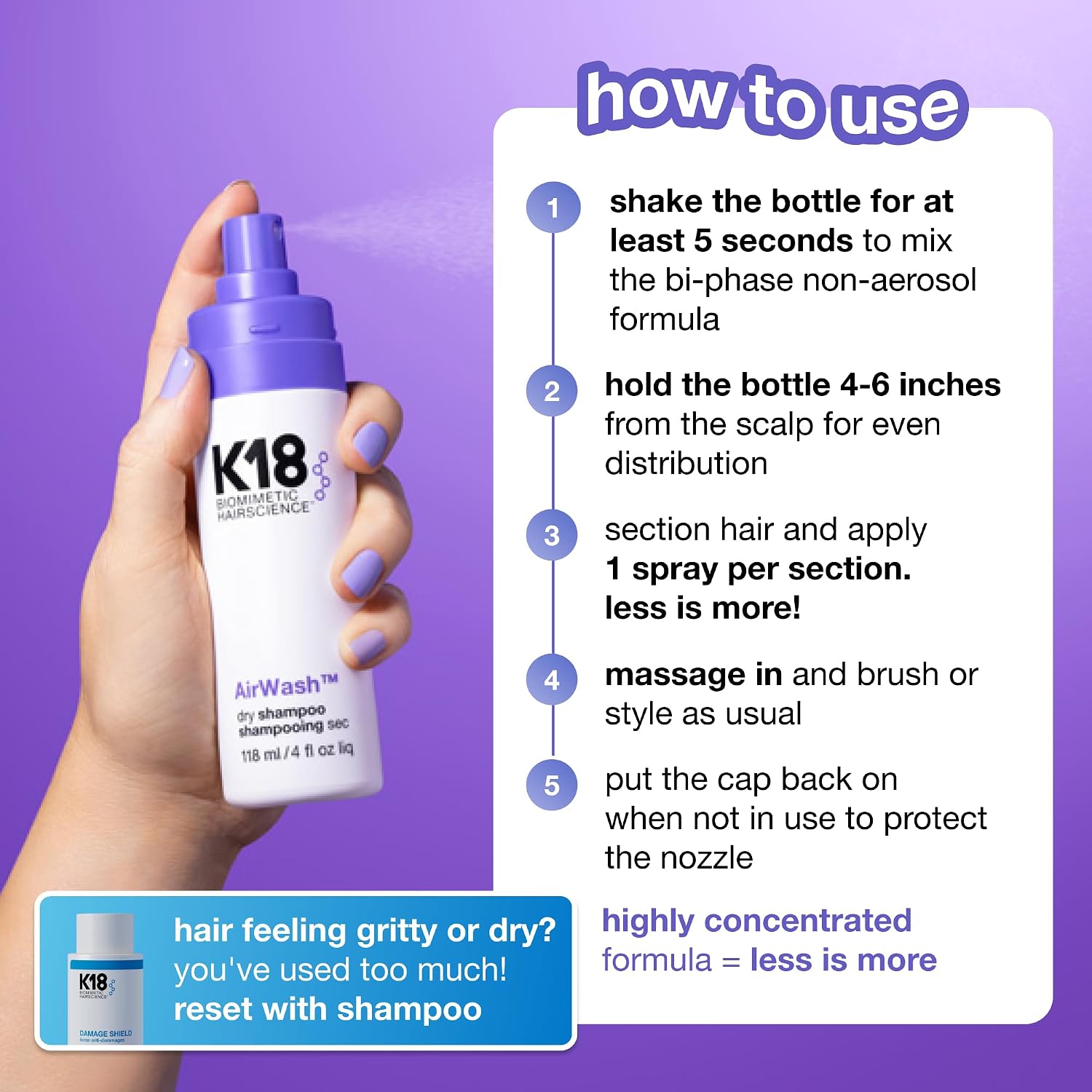 SHAMPOO SECO K18 AIRWASH NON-AEROSOL CONTROL DE GRASA - 3