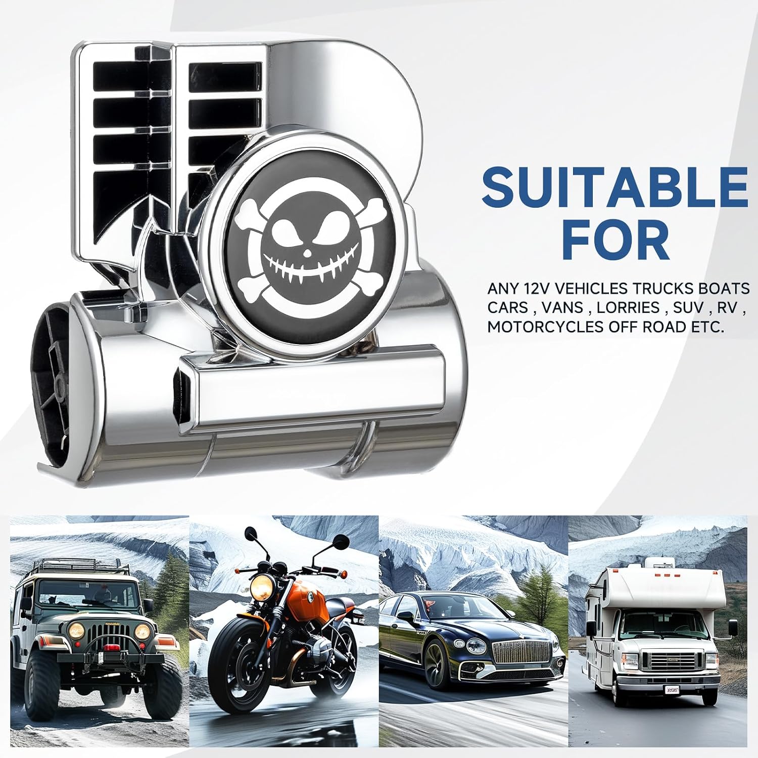 CLAXON DE AIRE PARA MOTO 12V BANHAO 150DB CON COMPRESOR INTEGRADO - 4