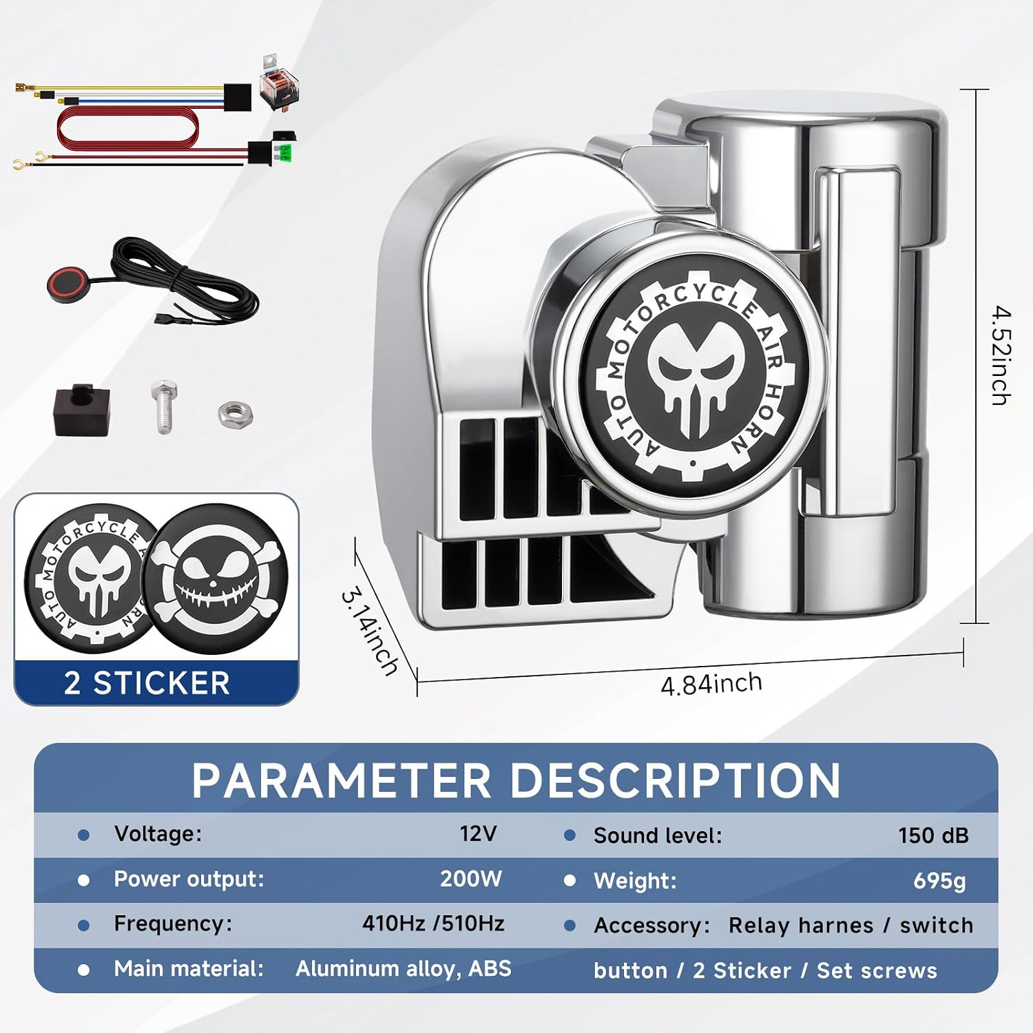 CLAXON DE AIRE PARA MOTO 12V BANHAO 150DB CON COMPRESOR INTEGRADO - 5