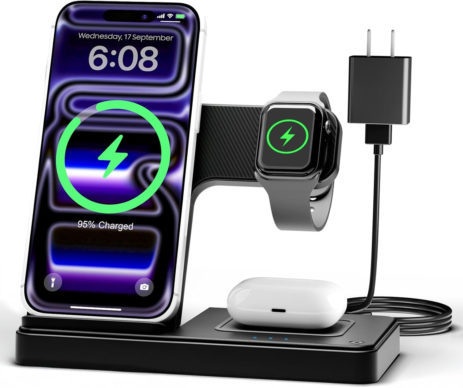 CARGADOR INALÁMBRICO GETPALS 3 EN 1 PARA IPHONE, APPLE WATCH Y AIRPODS - 1