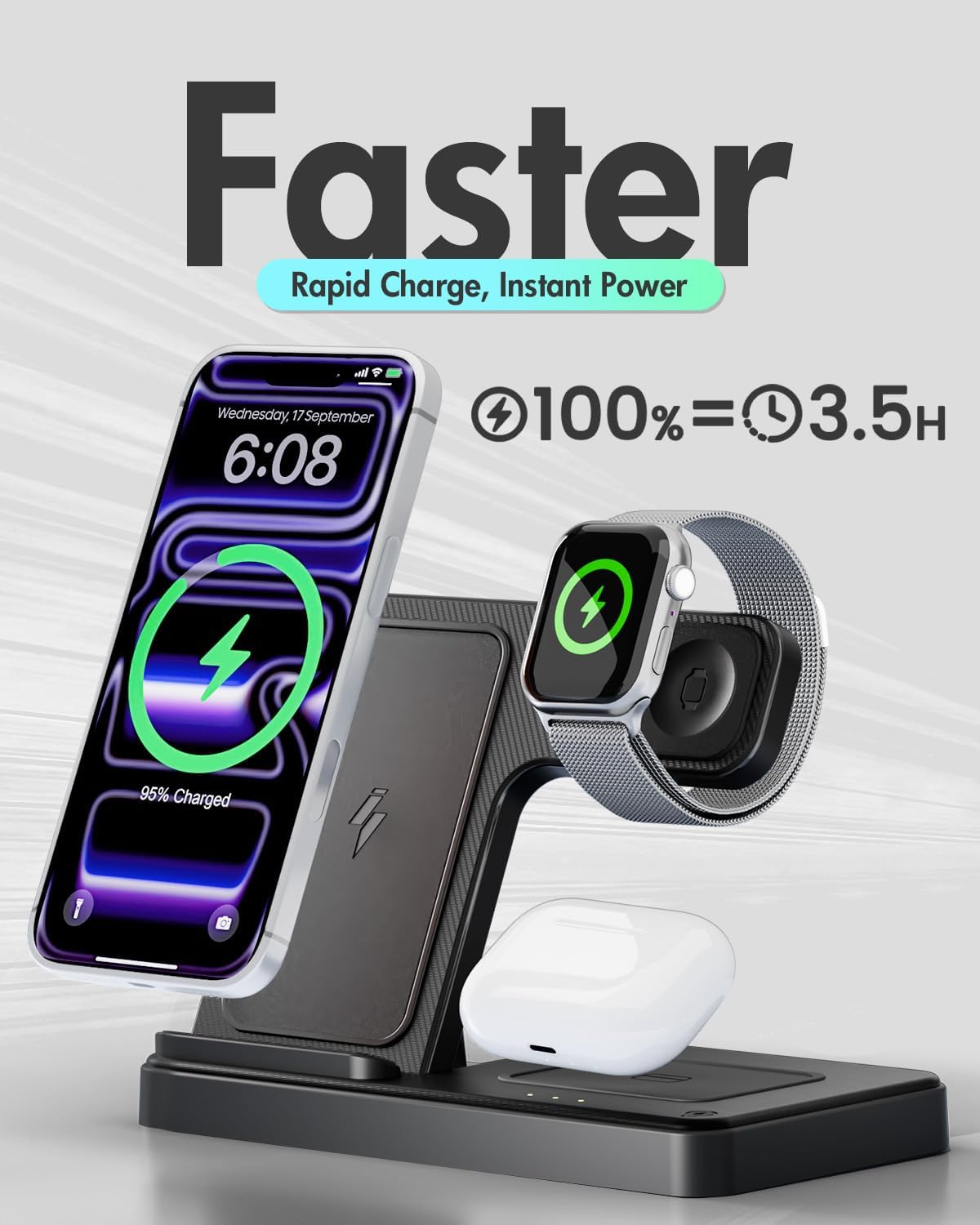 CARGADOR INALÁMBRICO GETPALS 3 EN 1 PARA IPHONE, APPLE WATCH Y AIRPODS - 5