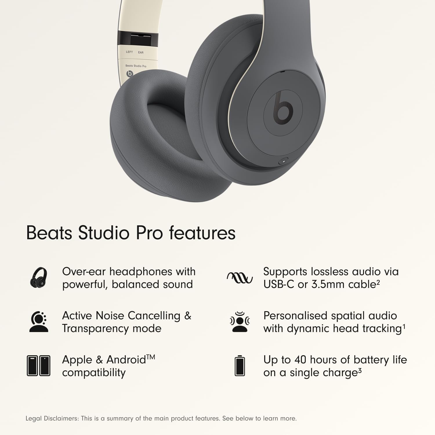 AUDÍFONOS BEATS STUDIO PRO OVER-EAR INALÁMBRICOS GRIS ARENA - 2