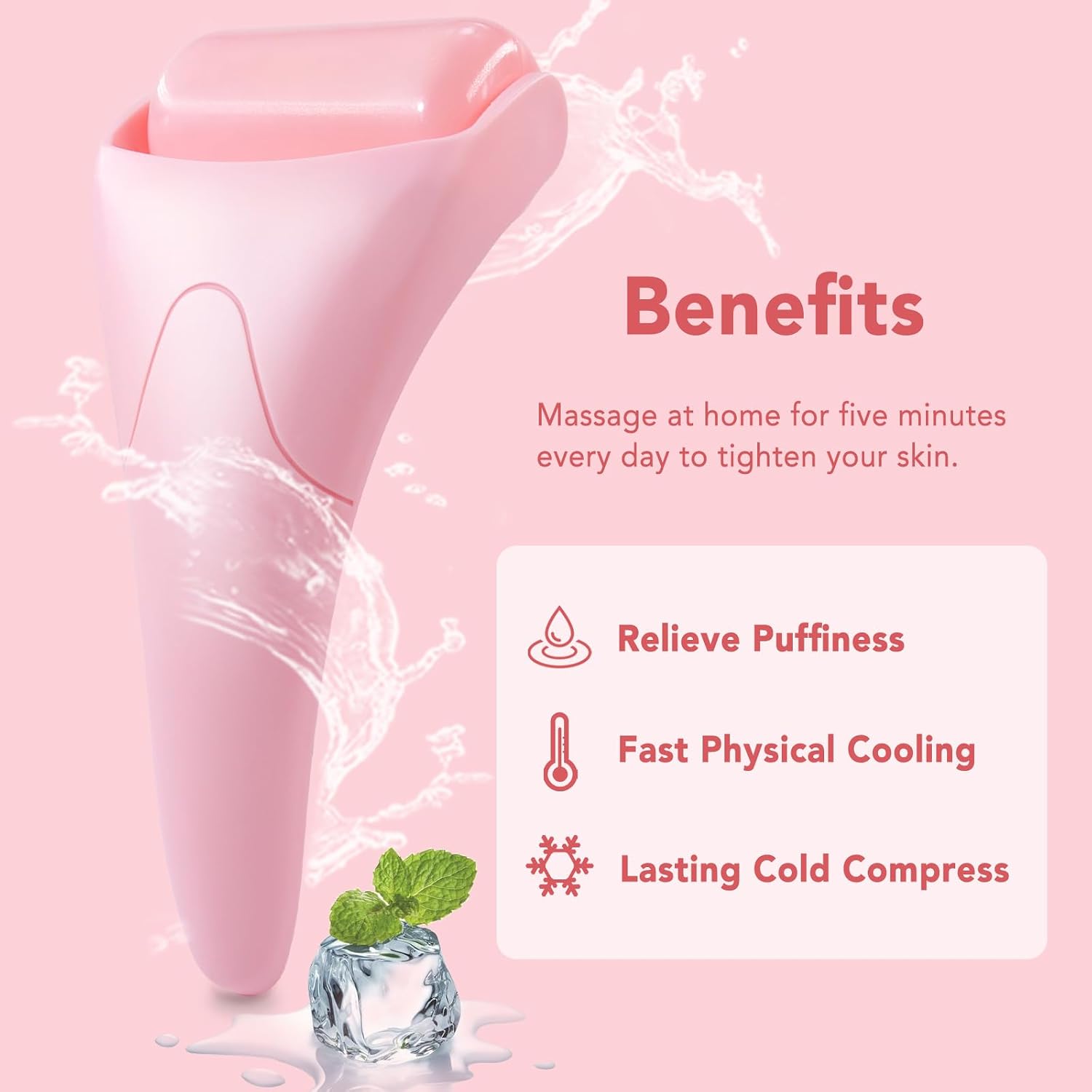 RODILLO DE HIELO FACIAL HUEFULL ROSA PARA MASAJE Y CUIDADO DE PIEL - 3