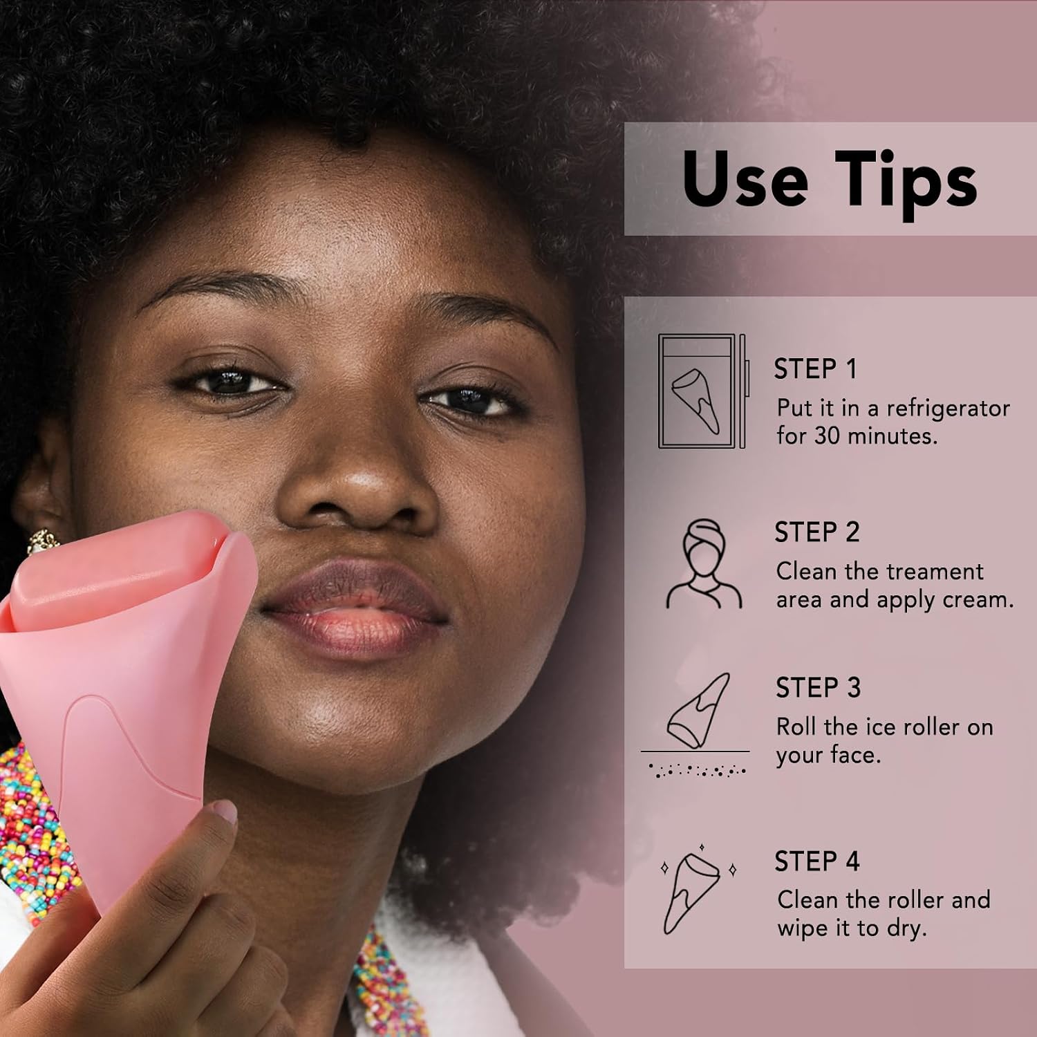 RODILLO DE HIELO FACIAL HUEFULL ROSA PARA MASAJE Y CUIDADO DE PIEL - 4
