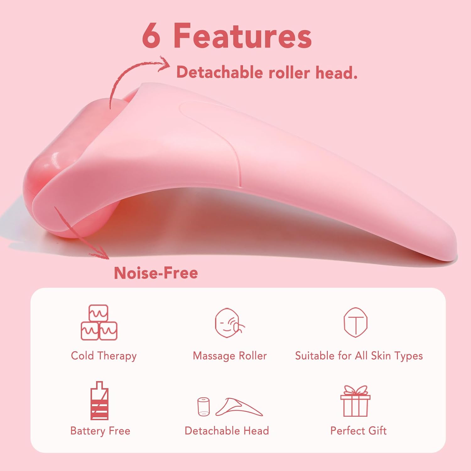 RODILLO DE HIELO FACIAL HUEFULL ROSA PARA MASAJE Y CUIDADO DE PIEL - 5