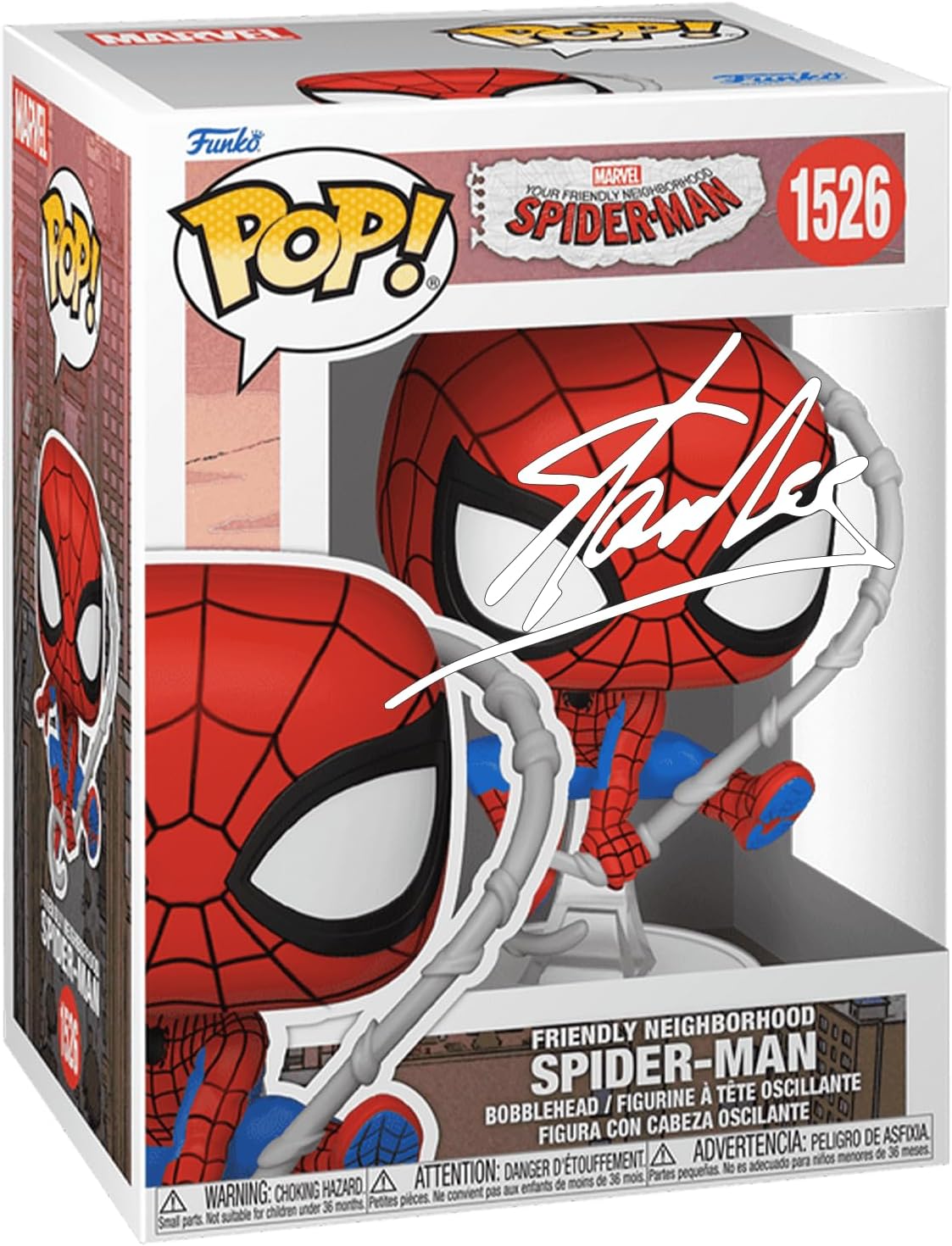 FUNKO POP MARVEL STAN LEE FRIENDLY NEIGHBORHOOD SPIDER-MAN #1526 CON AUTÓGRAFO FACSÍMIL Y ESTUCHE PROTECTOR - 1