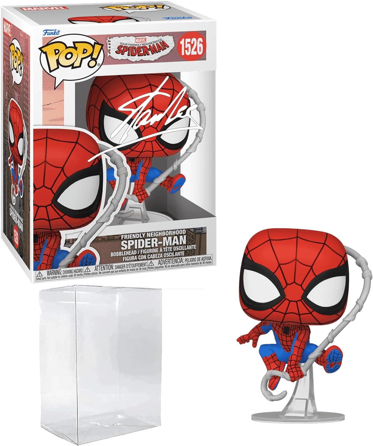 FUNKO POP MARVEL STAN LEE FRIENDLY NEIGHBORHOOD SPIDER-MAN #1526 CON AUTÓGRAFO FACSÍMIL Y ESTUCHE PROTECTOR - 2