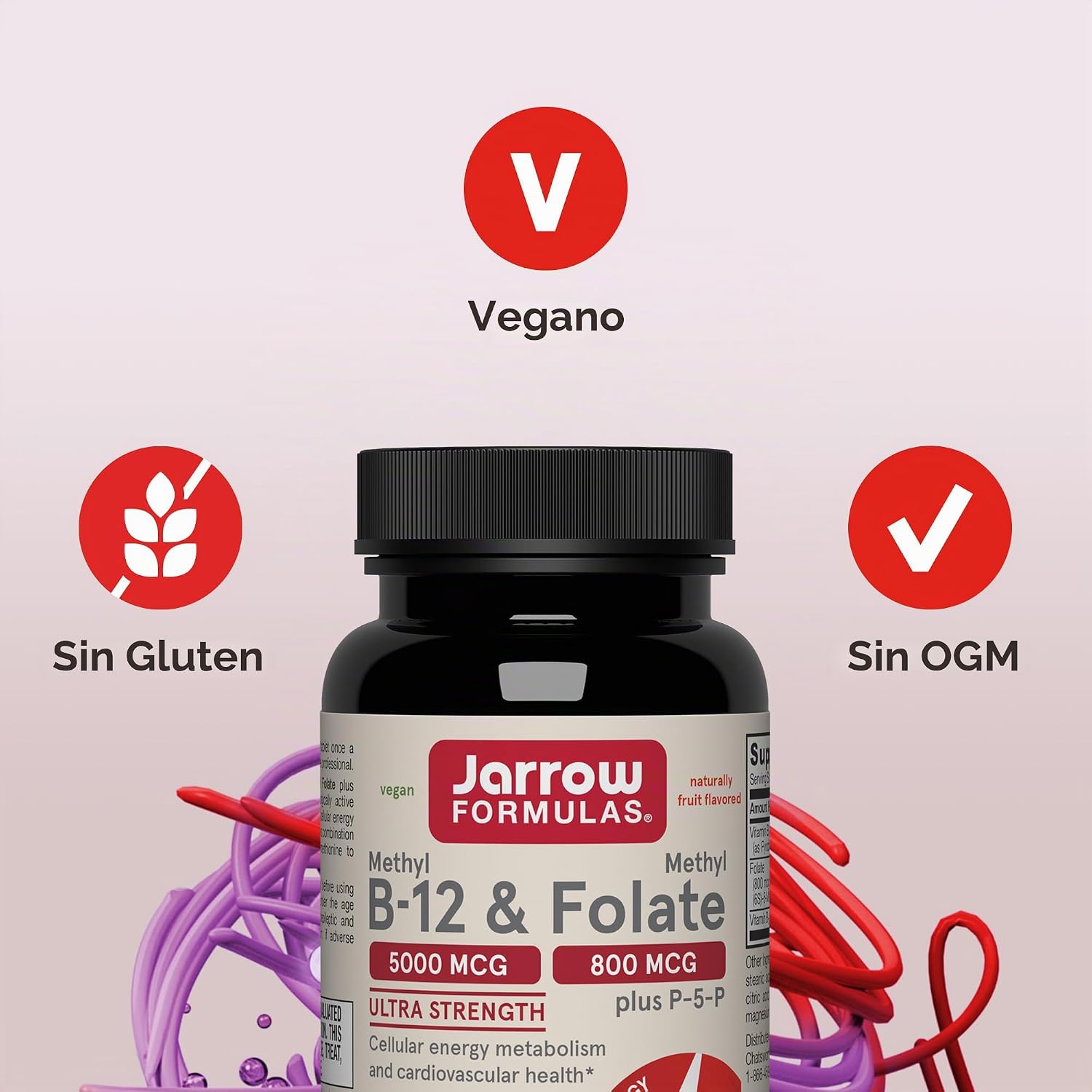 SUPLEMENTO VITAMÍNICO JARROW METHYL B-12 Y METHYL FOLATE 60 TABLETAS MASTICABLES - 4