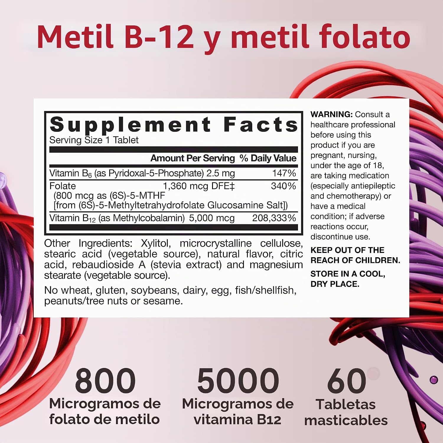 SUPLEMENTO VITAMÍNICO JARROW METHYL B-12 Y METHYL FOLATE 60 TABLETAS MASTICABLES - 5