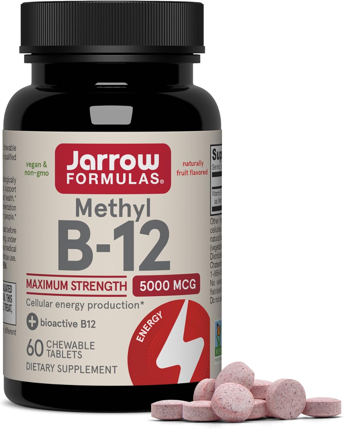 VITAMINA B-12 METILADA JARROW FORMULAS 5000 MCG, 60 TABLETAS MASTICABLES - 1