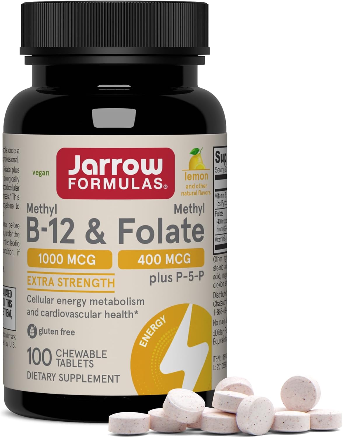 SUPLEMENTO VITAMÍNICO JARROW METHYL B-12 Y METHYL FOLATE 100 TABLETAS MASTICABLES - 1