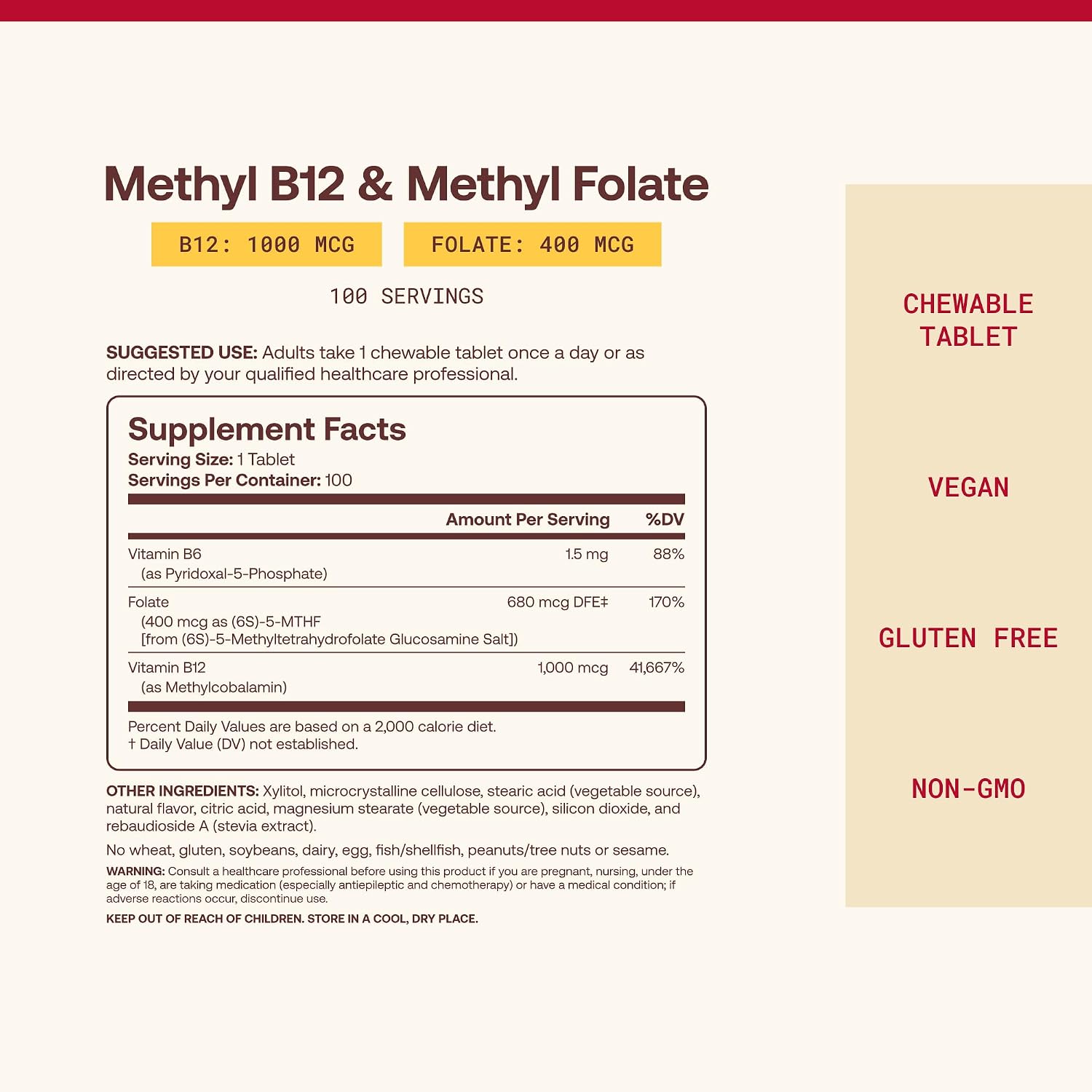 SUPLEMENTO VITAMÍNICO JARROW METHYL B-12 Y METHYL FOLATE 100 TABLETAS MASTICABLES - 4