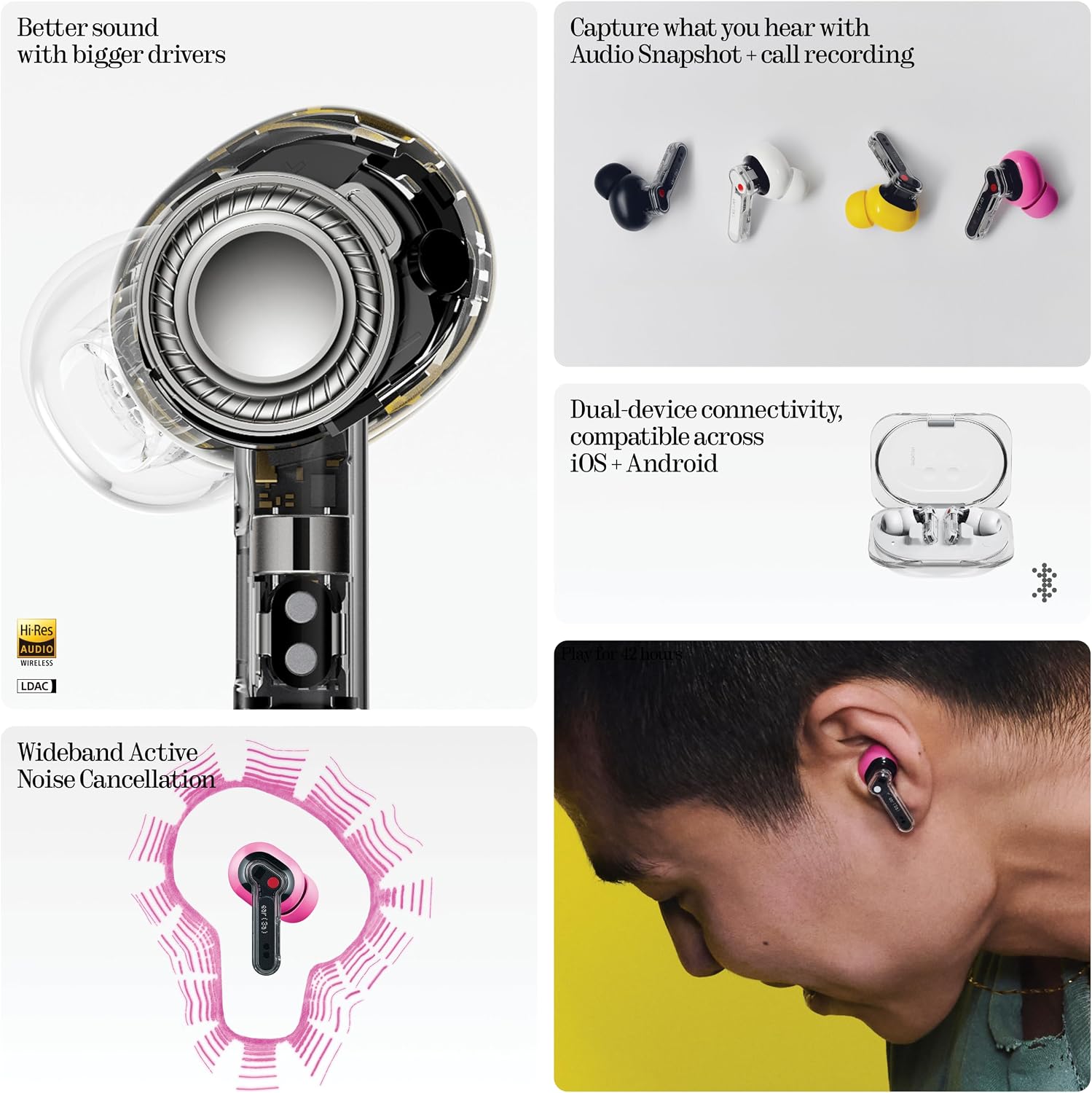 AUDÍFONOS NOTHING EAR (3A) TRUE WIRELESS CON CANCELACIÓN DE RUIDO ACTIVA 45DB - 3