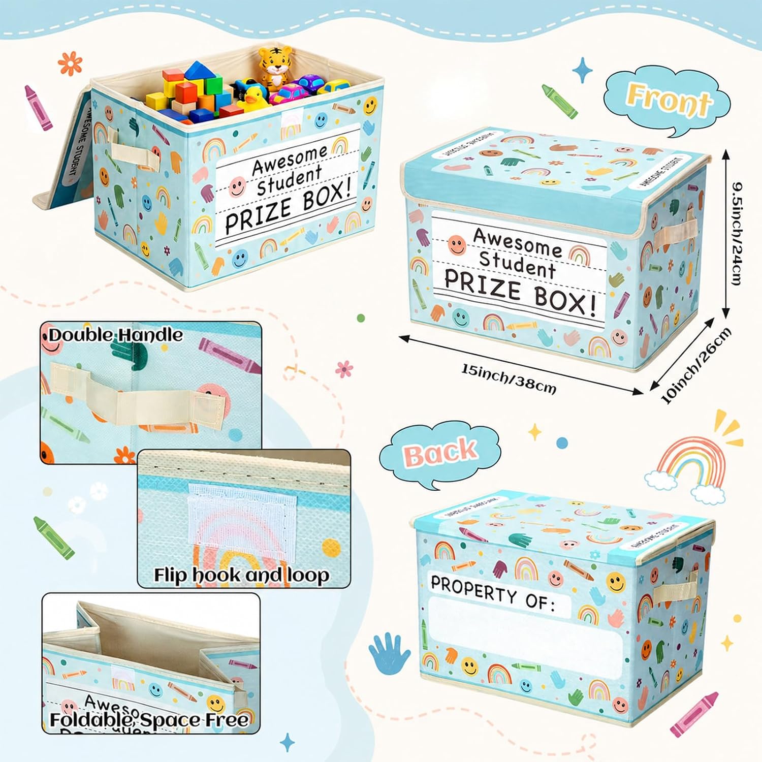 CAJA DE TESORO WEYSAT RETRO DOODLE PARA PREMIOS ESCOLARES CON TAPA - 2