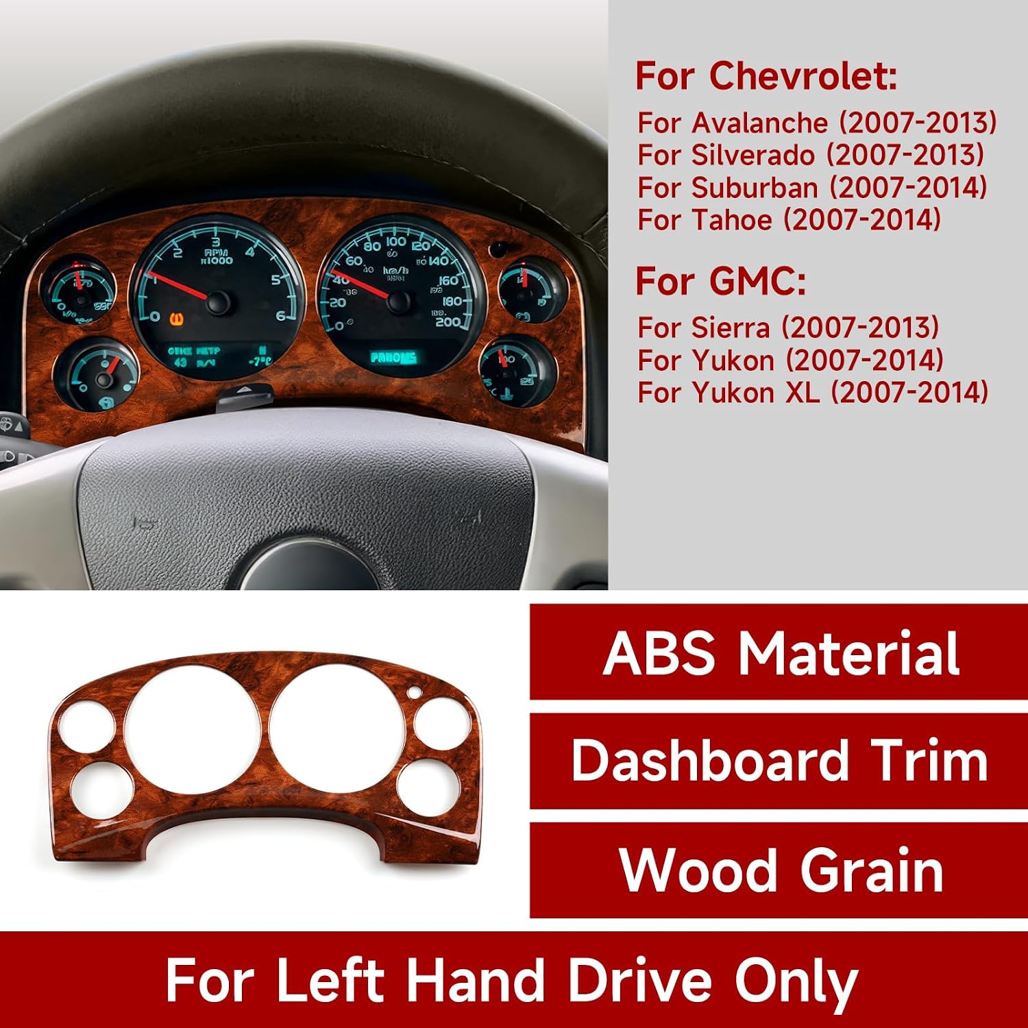 PROTECTOR DE TABLERO WOOD GRAIN PARA CHEVROLET SILVERADO TAHOE SUBURBAN AVALANCHE GMC SIERRA YUKON - 4