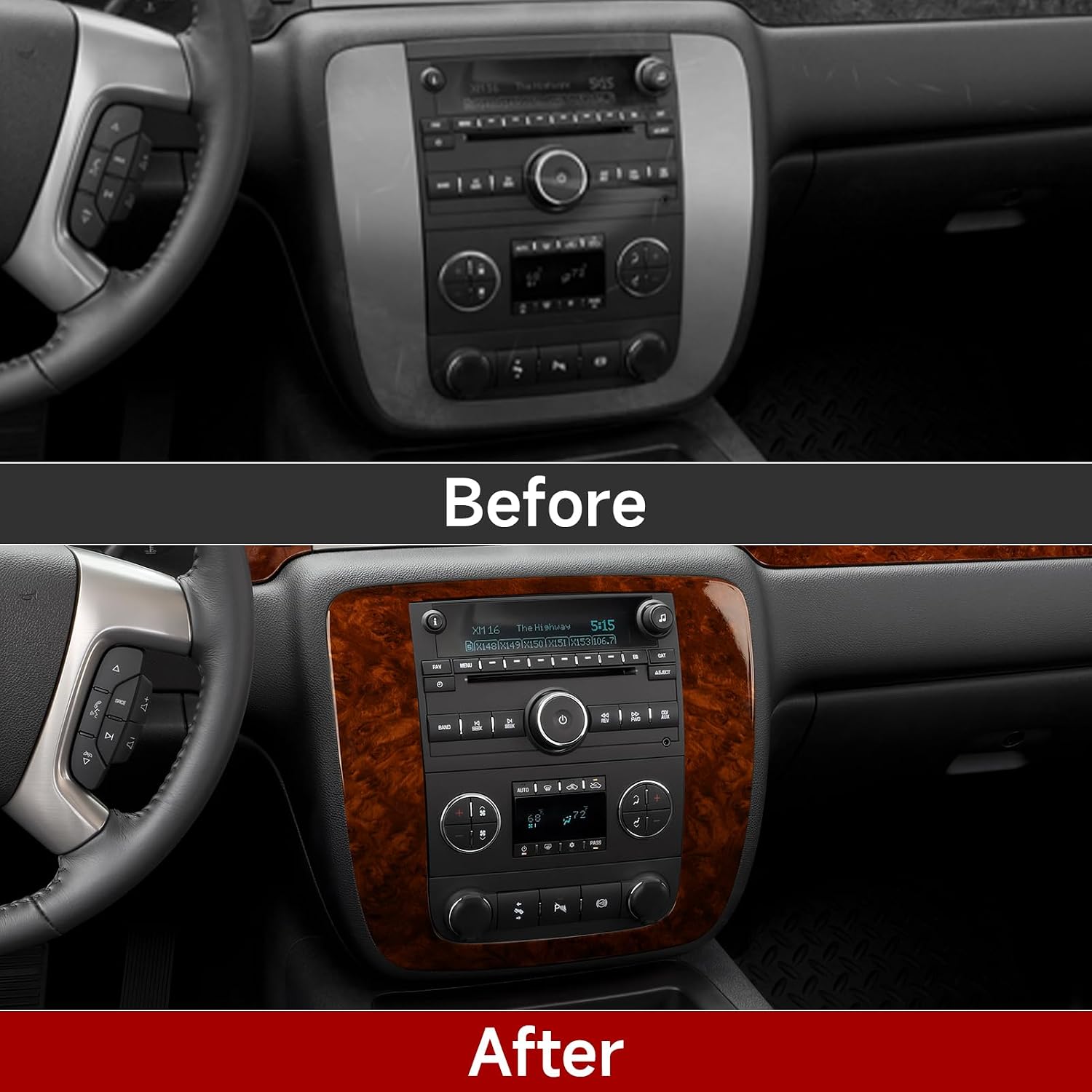 ADHESIVO DECORATIVO PANEL CD MADERA PARA CHEVROLET TAHOE SILVERADO SUBURBAN AVALANCHE GMC SIERRA YUKON - 3