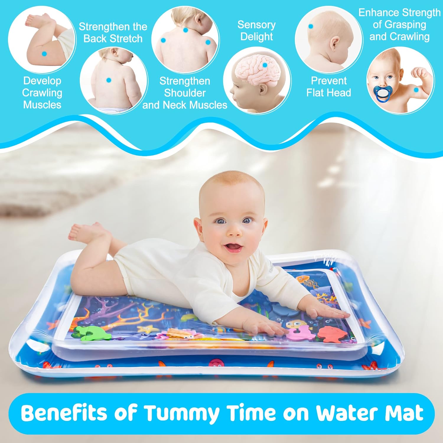 TAPETE DE AGUA INFLABLE YEEEASY PARA TUMMY TIME, 66 X 51 CM, MULTICOLOR - 3