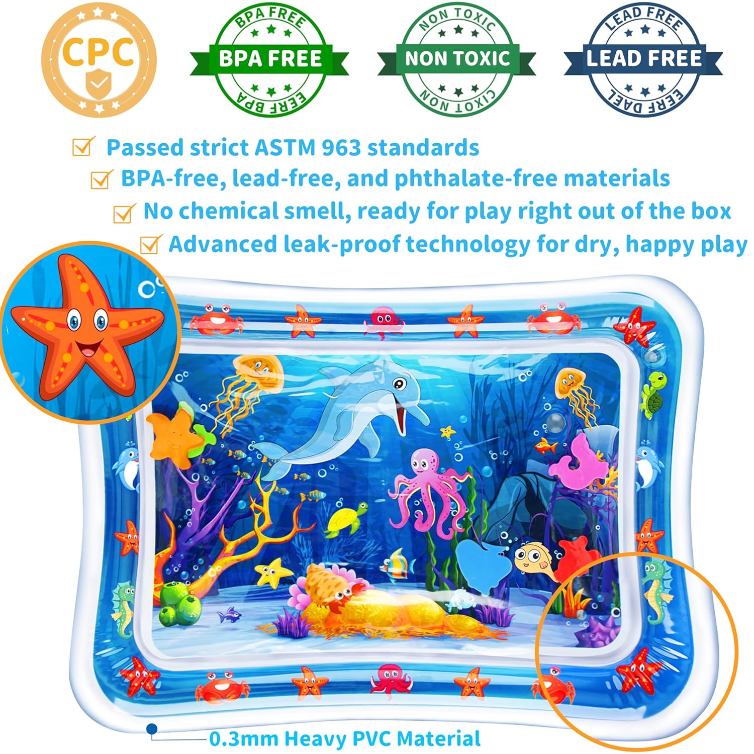 TAPETE DE AGUA INFLABLE YEEEASY PARA TUMMY TIME, 66 X 51 CM, MULTICOLOR - 5