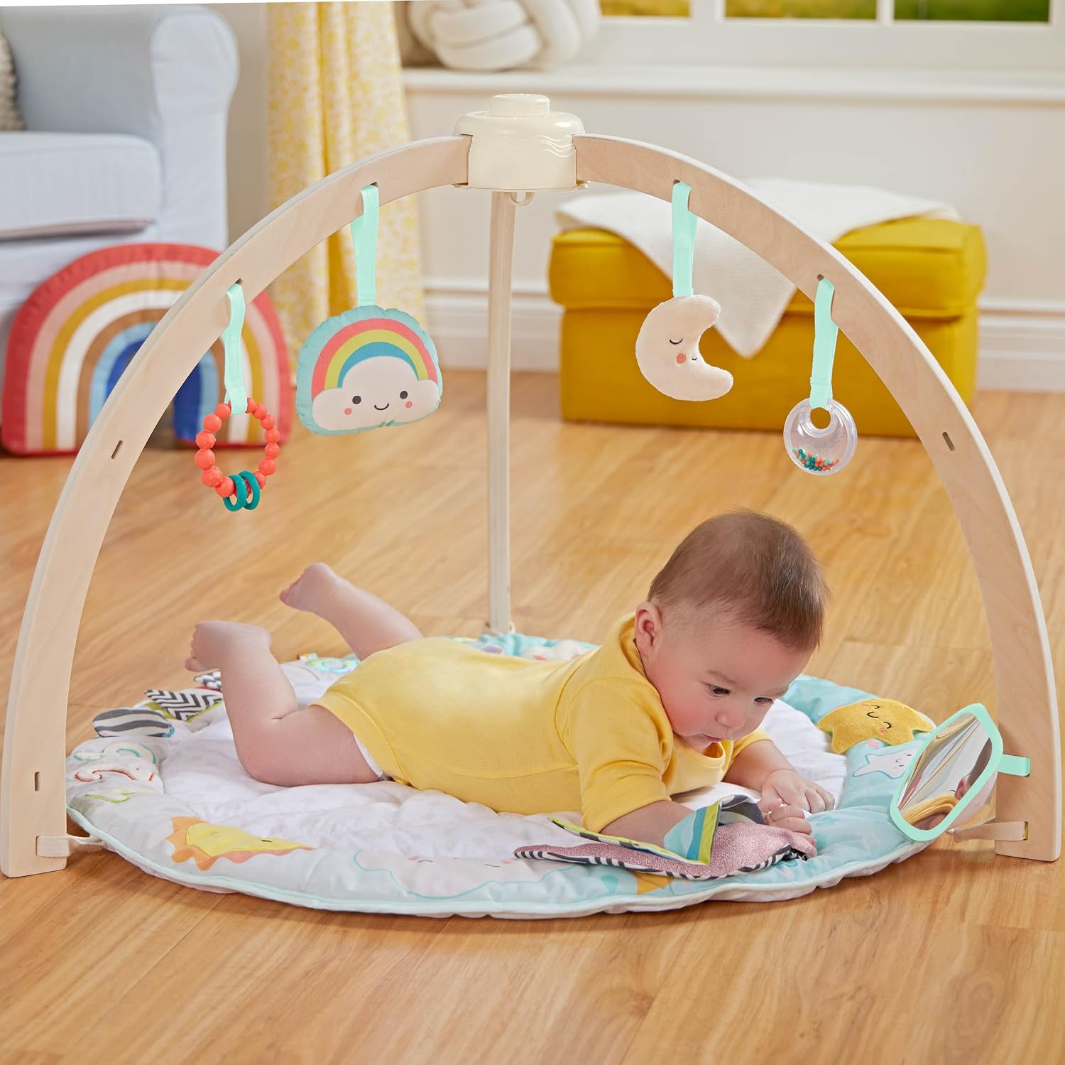 TAPETE DE JUEGO WOODEN BABY GYM B. TOYS SUNRISE TO SUNSET CON ARCO DE MADERA - 3