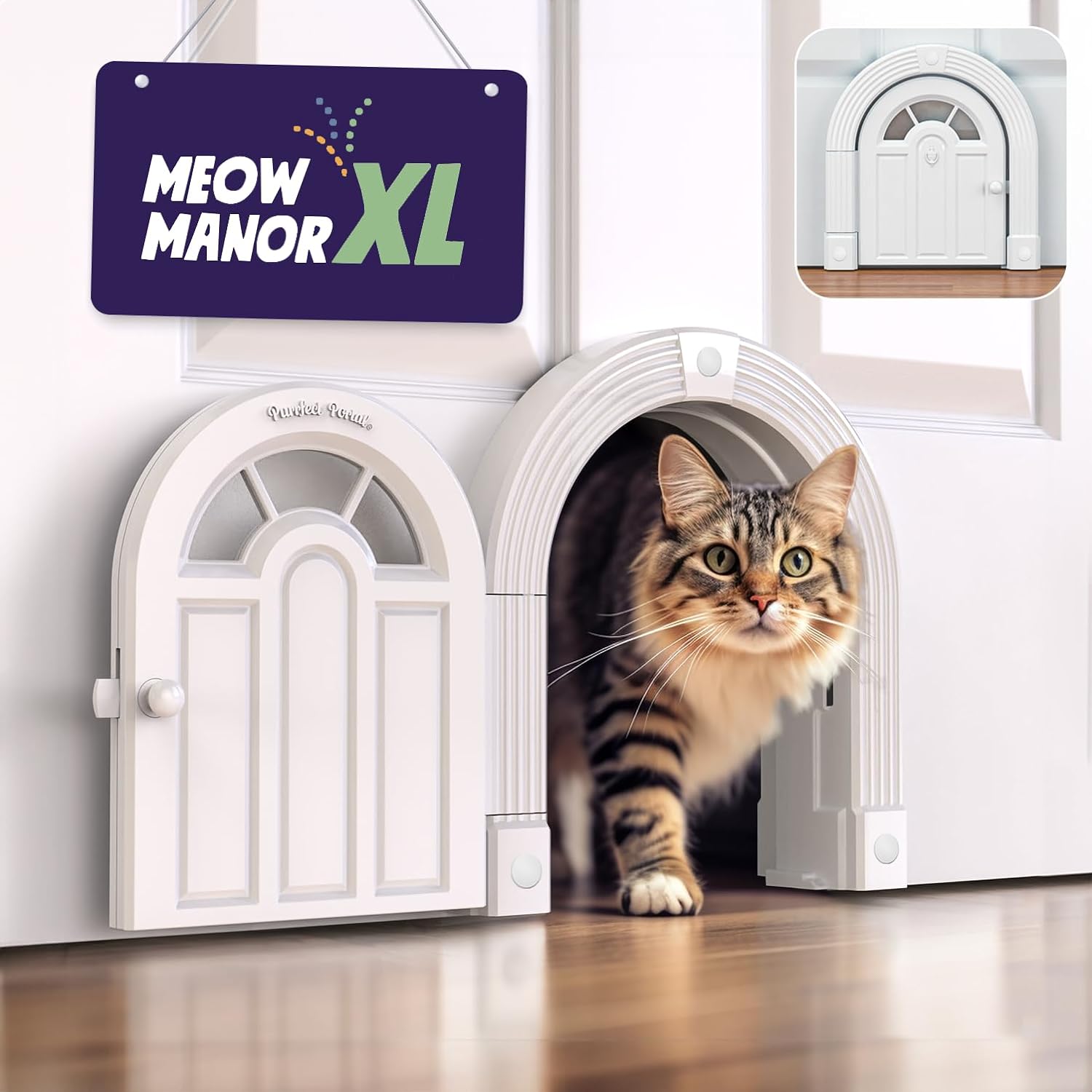 PUERTA PARA GATOS PURRFECT PORTAL MEOW MANOR EXTRA LARGE SIN SOLAPA PARA PUERTAS INTERIORES BLANCA - 1
