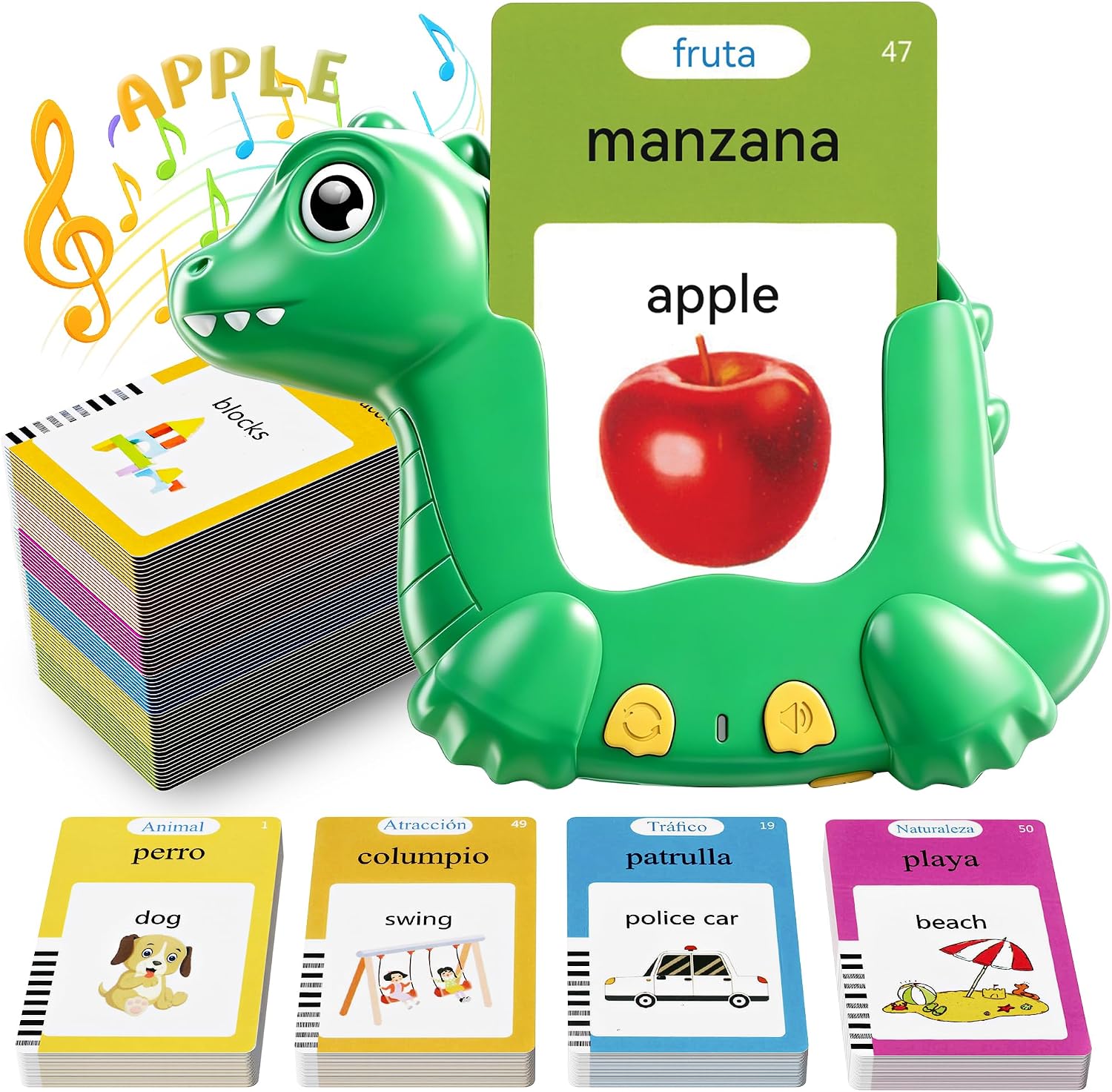 TARJETAS DIDÁCTICAS PARLANTES BILINGÜES ANHOVNO FORMA DINOSAURIO 510 PALABRAS - 1