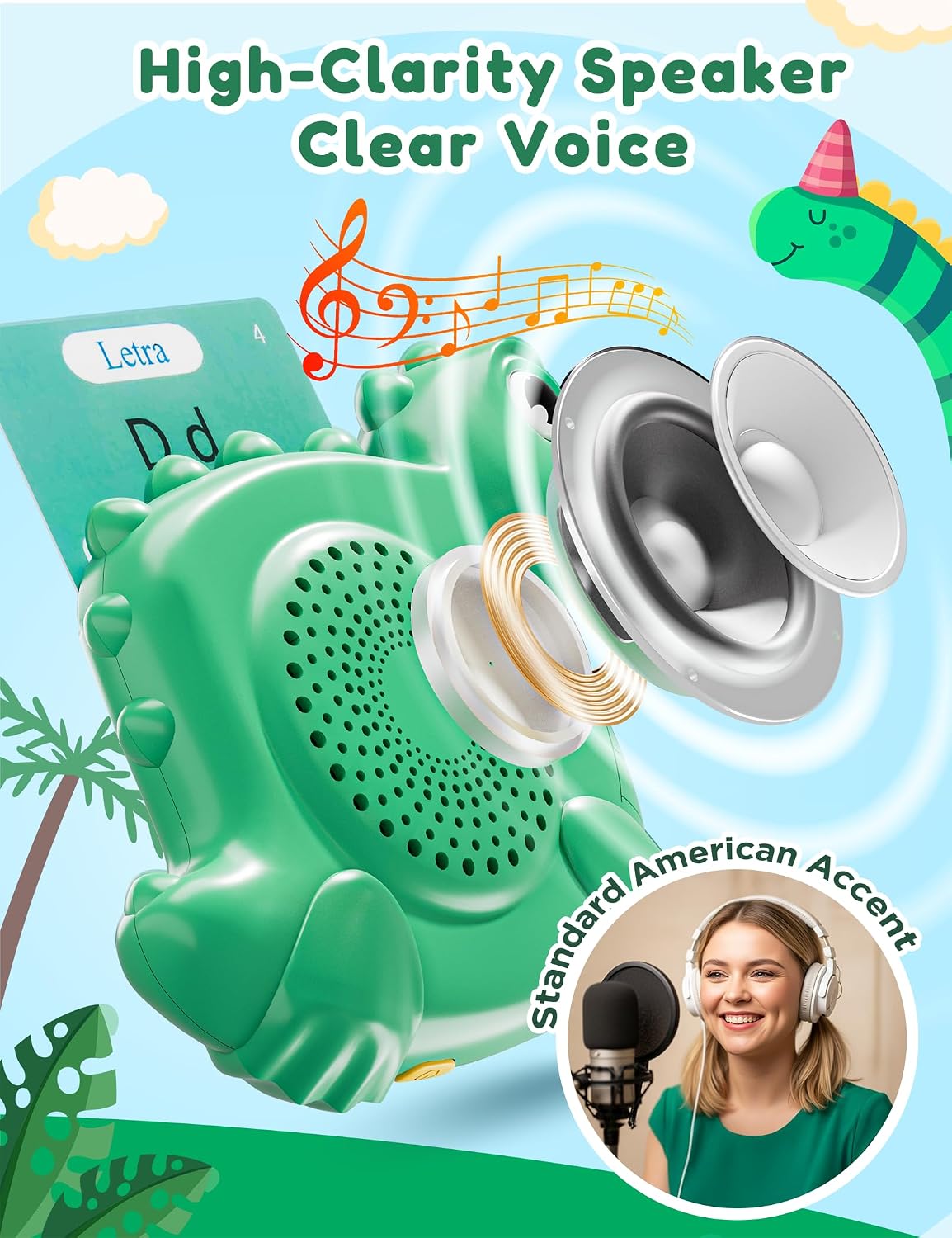 TARJETAS DIDÁCTICAS PARLANTES BILINGÜES ANHOVNO FORMA DINOSAURIO 510 PALABRAS - 3