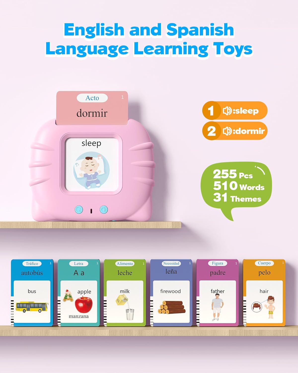 TARJETAS DIDÁCTICAS PARLANTES AIRBITION BILINGÜES ESPAÑOL-INGLÉS 510 PALABRAS ROSA - 2