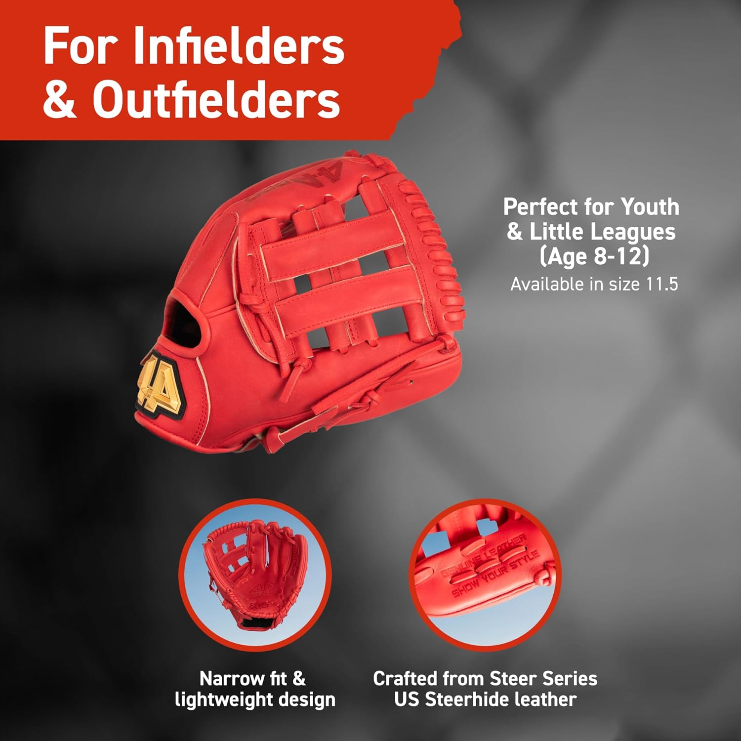 GUANTE DE BASEBALL 44 PRO RISE YOUTH 11.5' H-WEB PARA NIÑOS 8-12 AÑOS - 3
