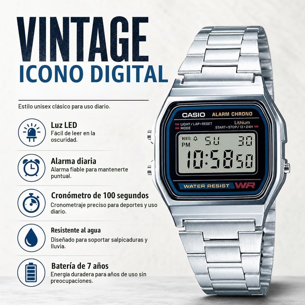 RELOJ CASIO A158WA SERIES DIGITAL UNISEX VINTAGE - 5