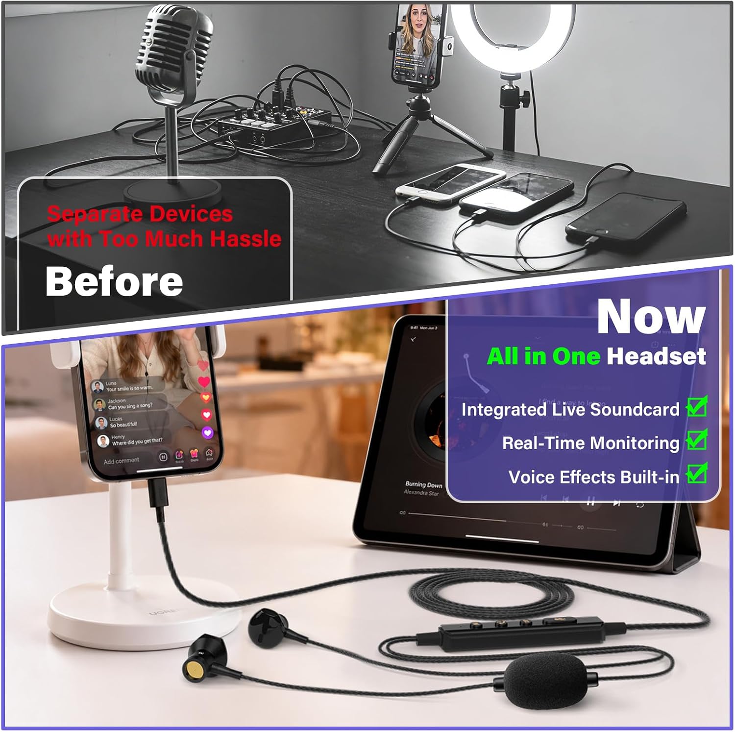 FACMOGU SOUND CARD KARAOKE HEADSET CON MICRÓFONO PARA STREAMING EN VIVO - 3