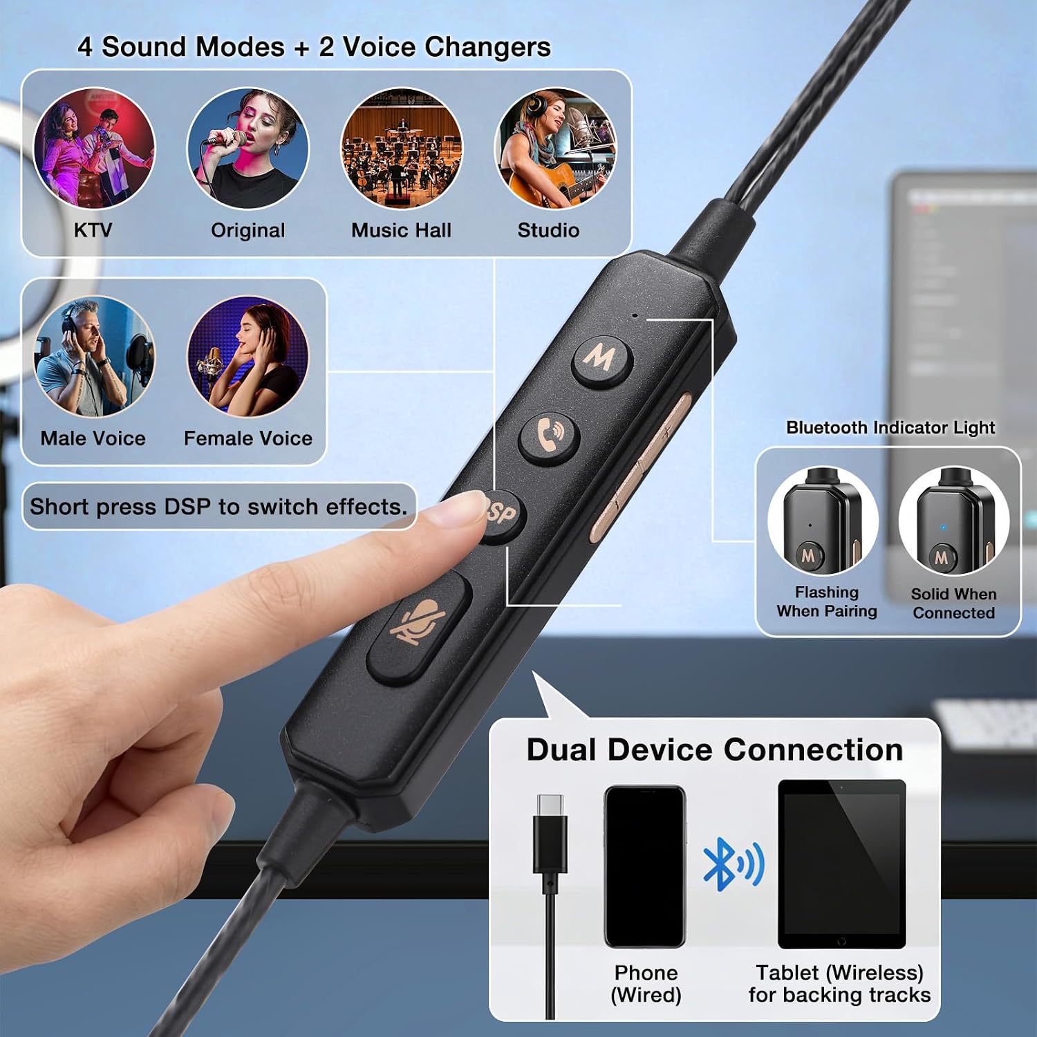 FACMOGU SOUND CARD KARAOKE HEADSET CON MICRÓFONO PARA STREAMING EN VIVO - 4