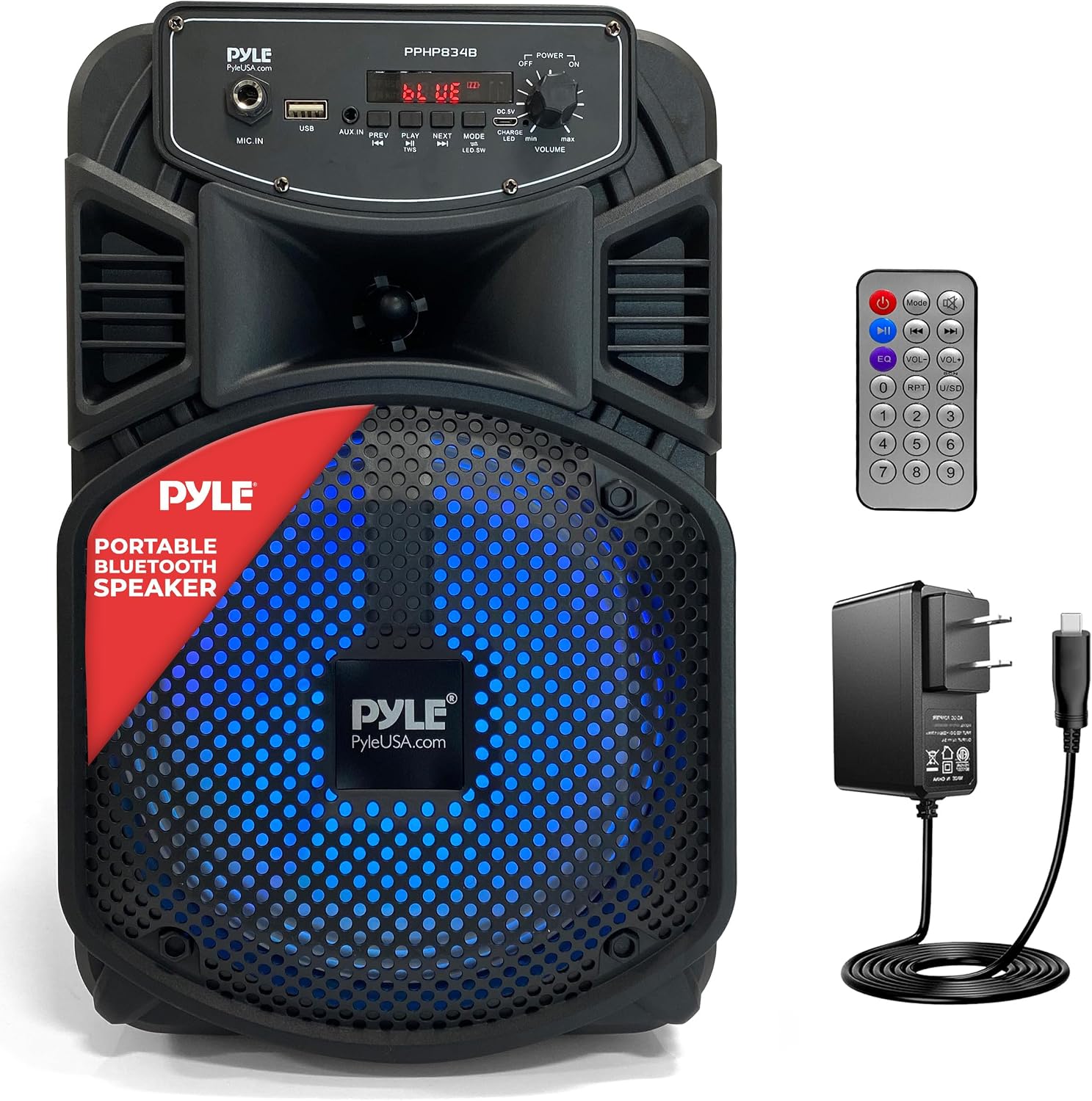 PARLANTE PORTÁTIL PYLE 8' BLUETOOTH 300W CON LUCES LED Y BATERÍA RECARGABLE - 1