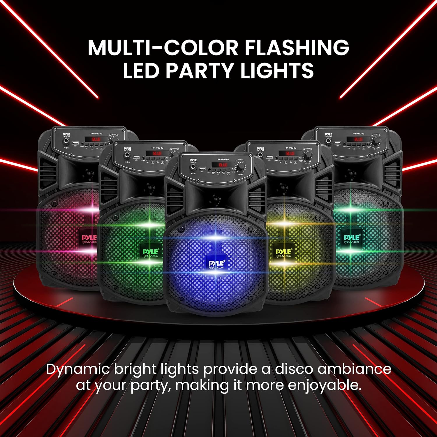 PARLANTE PORTÁTIL PYLE 8' BLUETOOTH 300W CON LUCES LED Y BATERÍA RECARGABLE - 4