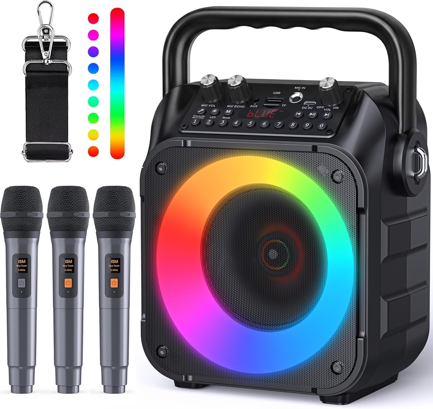 MEZCLADOR KARAOKE CYY CON 3 MICRÓFONOS INALÁMBRICOS Y PARLANTE BLUETOOTH - 1