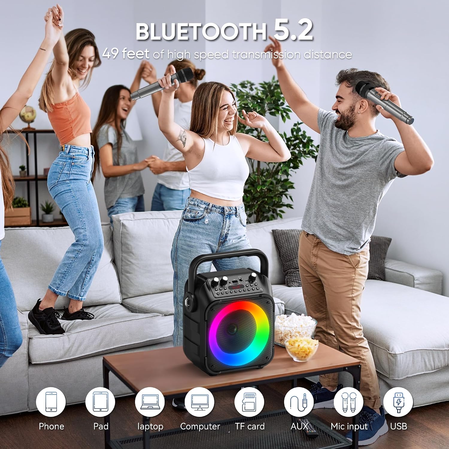 MEZCLADOR KARAOKE CYY CON 3 MICRÓFONOS INALÁMBRICOS Y PARLANTE BLUETOOTH - 3