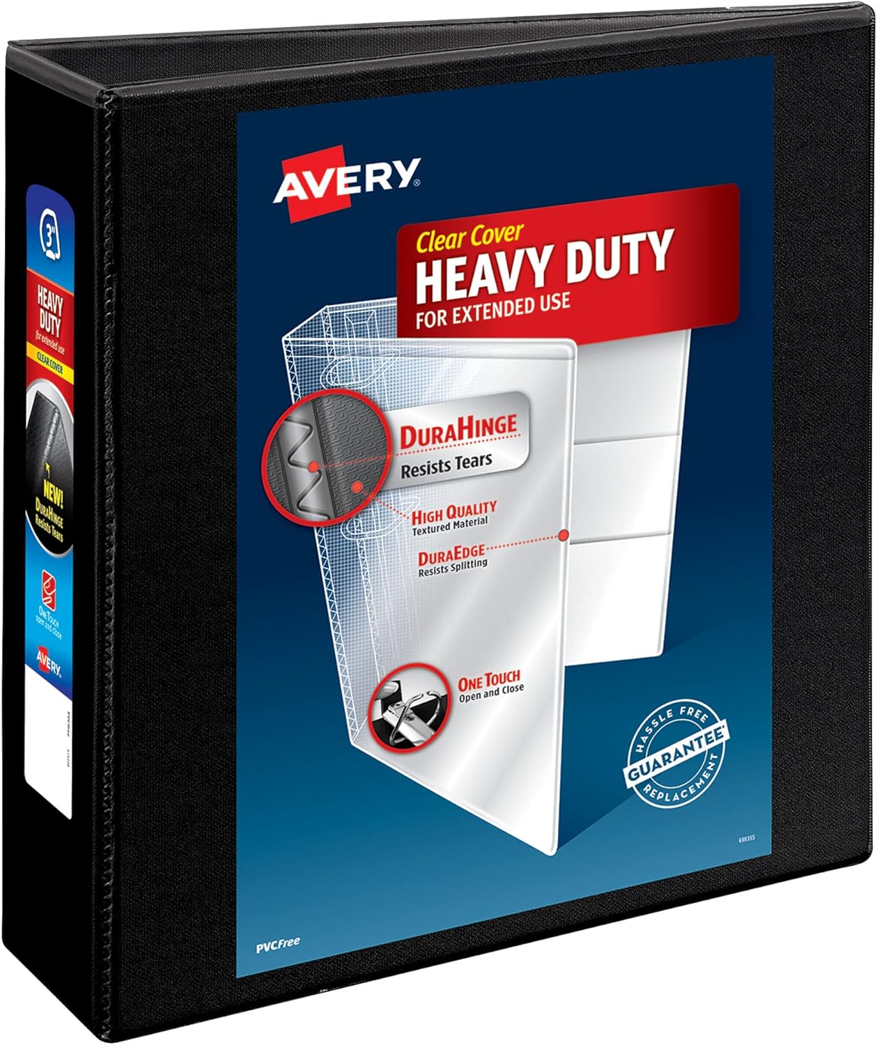 CARPETA DE 3 ANILLAS AVERY HEAVY-DUTY VIEW, ANILLAS INCLINADAS 3', COLOR NEGRO - 1